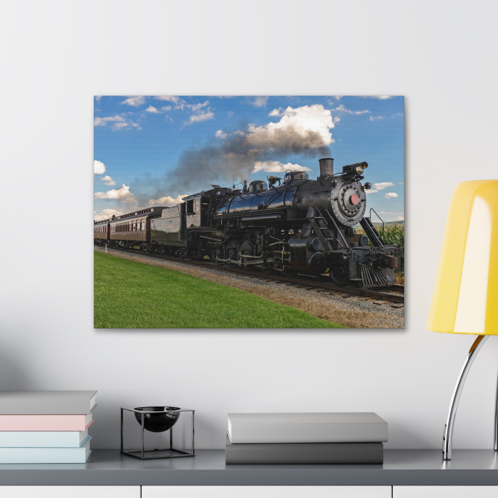 Steam Train With Black Smoke Nature Wilderness Photography Canvas Wall Art for Home Decor Ready-to-Hang-Express Your Love Gifts