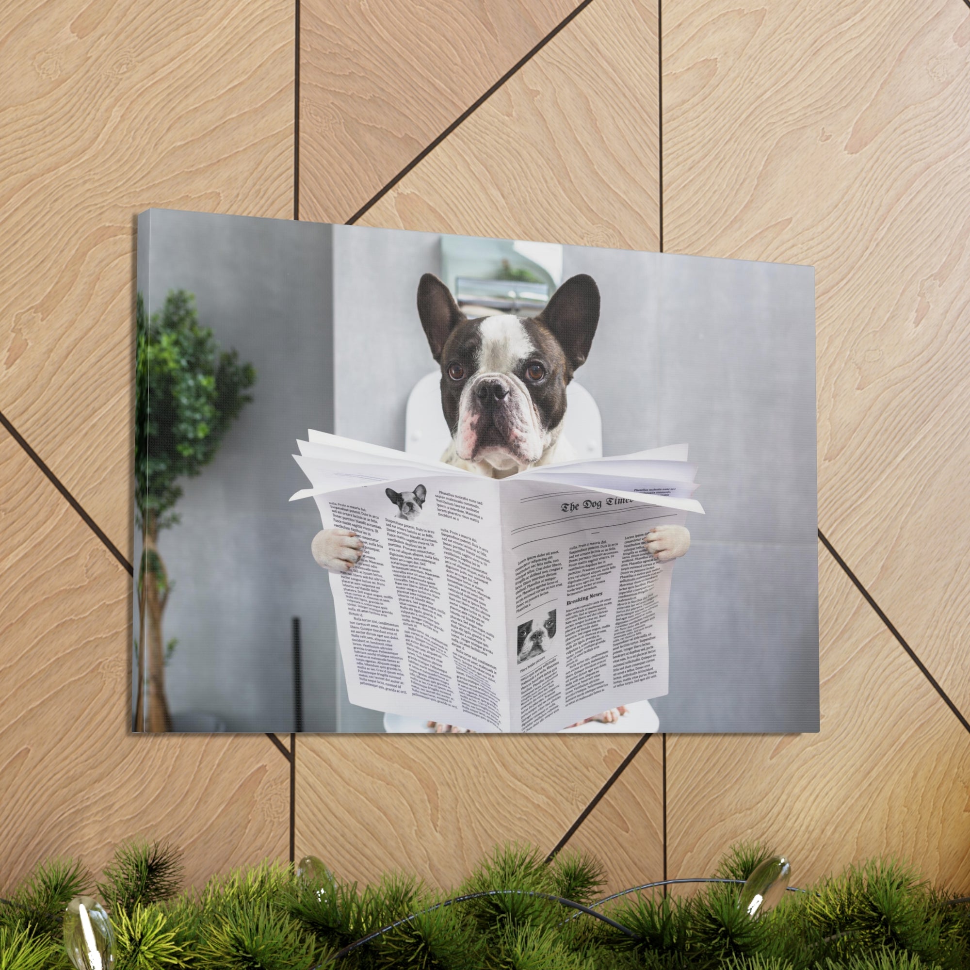 French bulldog Reading Newspaper On Toilet Funny Canvas Wall Art for Home Decor Ready-to-Hand-Express Your Love Gifts