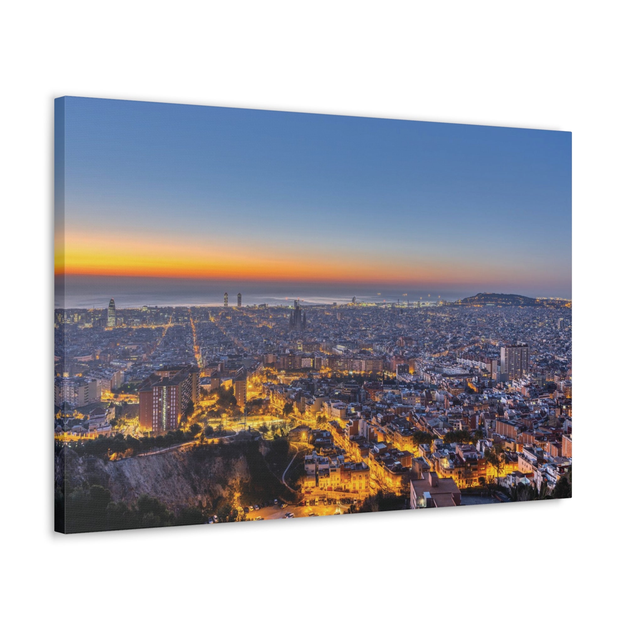 Barcelona Night Skyline Canvas Artwork High-Quality Breathtaking Stunning Cityscape for Home Decor Ready to Hang-Express Your Love Gifts