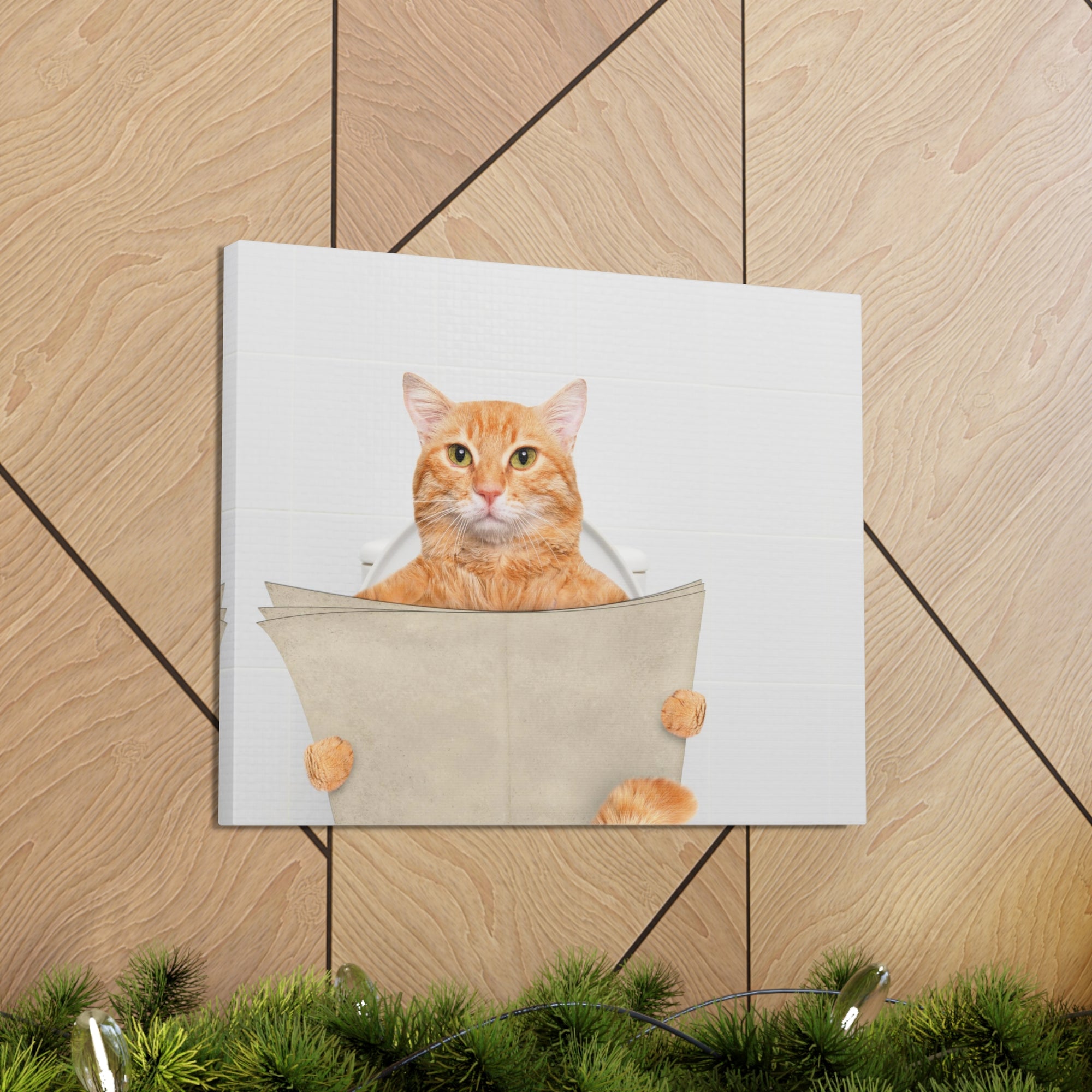 Funny Cat Reading Newspaper On Toilet Funny Canvas Wall Art for Home Decor Ready-to-Hand-Express Your Love Gifts