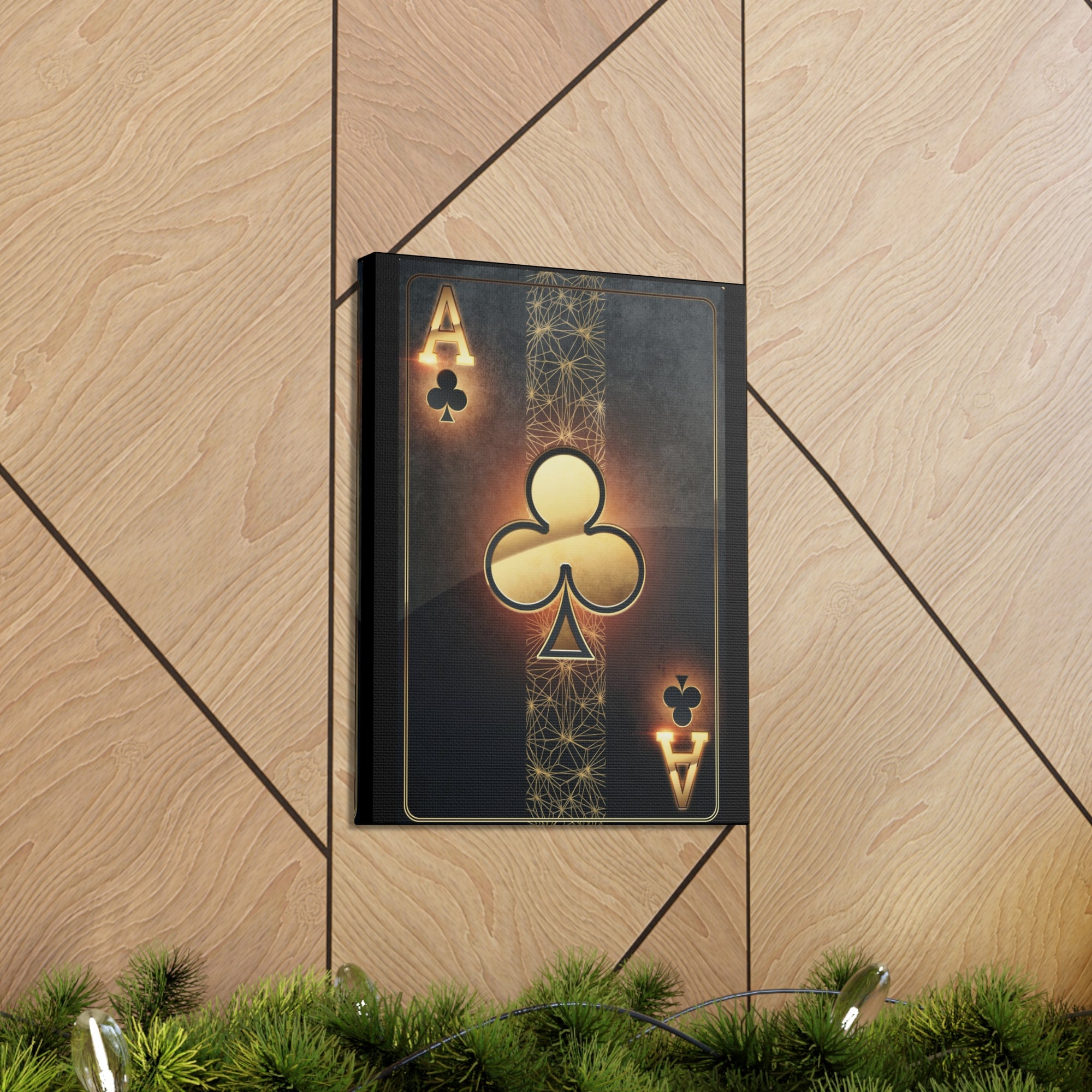 Black And Golden Ace Of Clubs Poker Playing Card Canvas Wall Art for Home Decor Ready-to-Hang-Express Your Love Gifts