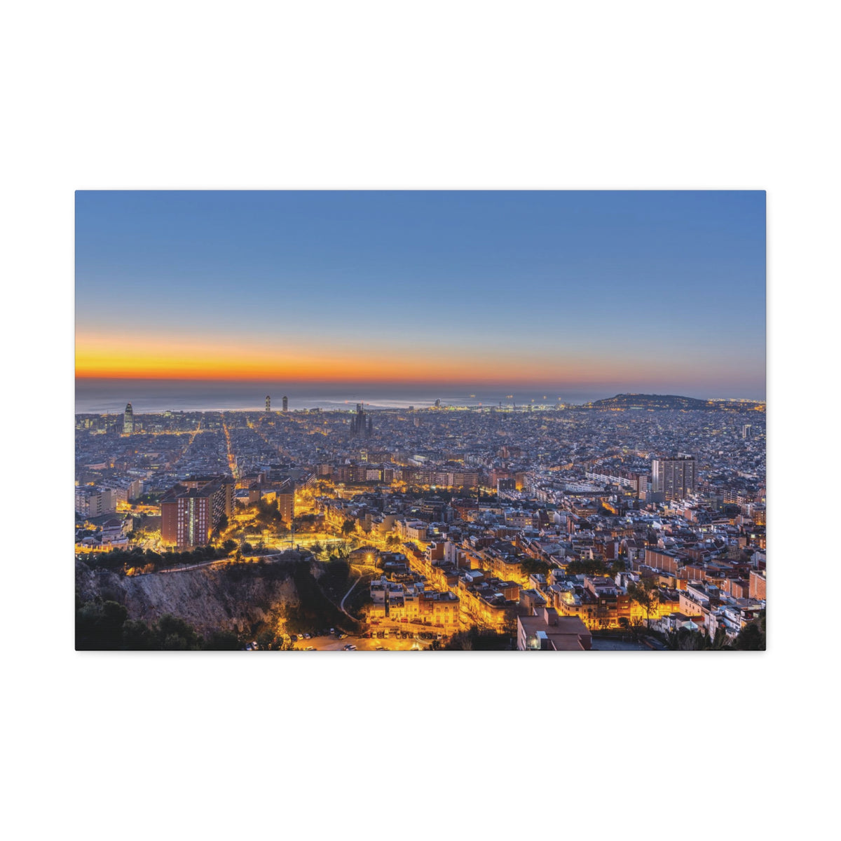 Barcelona Night Skyline Canvas Artwork High-Quality Breathtaking Stunning Cityscape for Home Decor Ready to Hang-Express Your Love Gifts