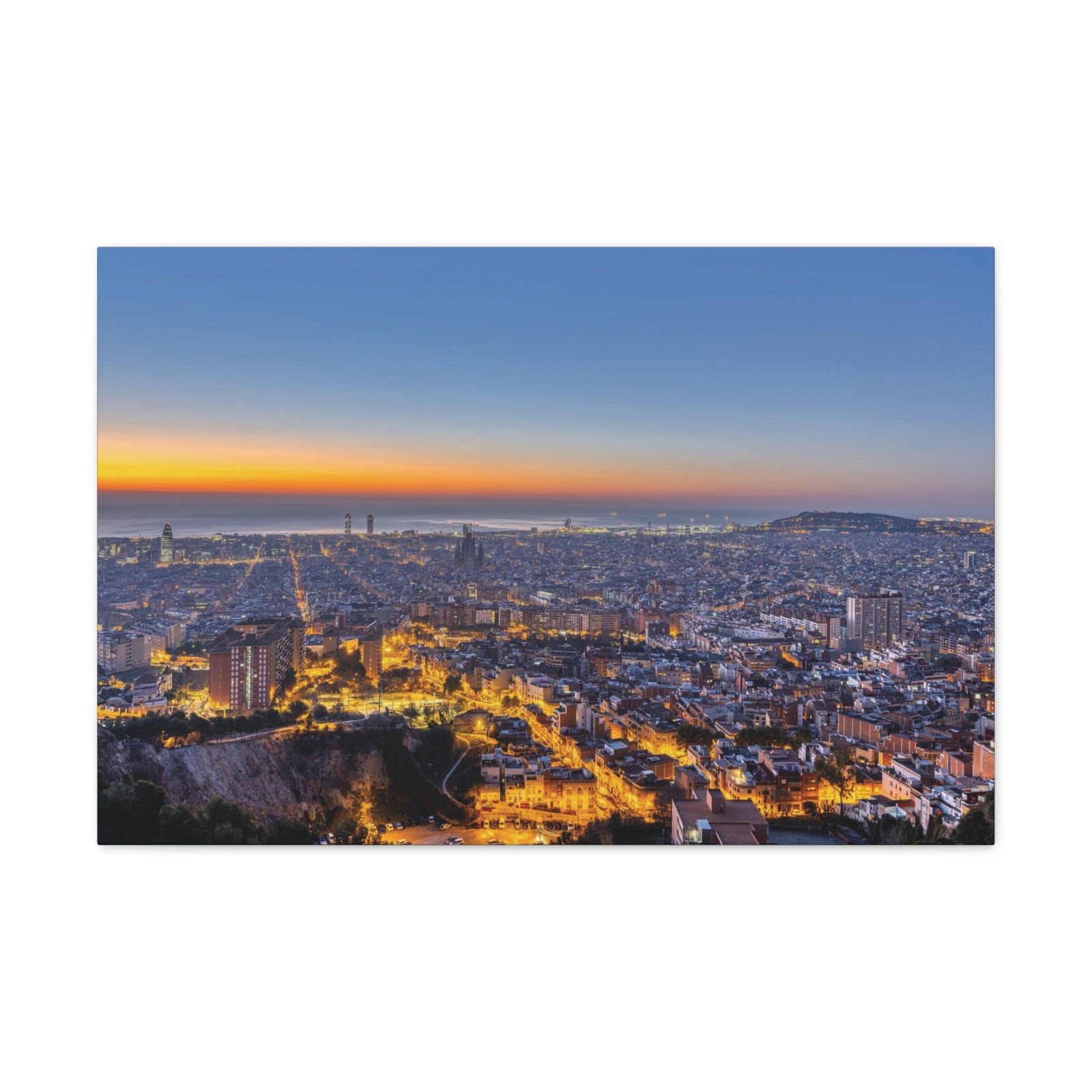 Barcelona Night Skyline Canvas Artwork High-Quality Breathtaking Stunning Cityscape for Home Decor Ready to Hang-Express Your Love Gifts