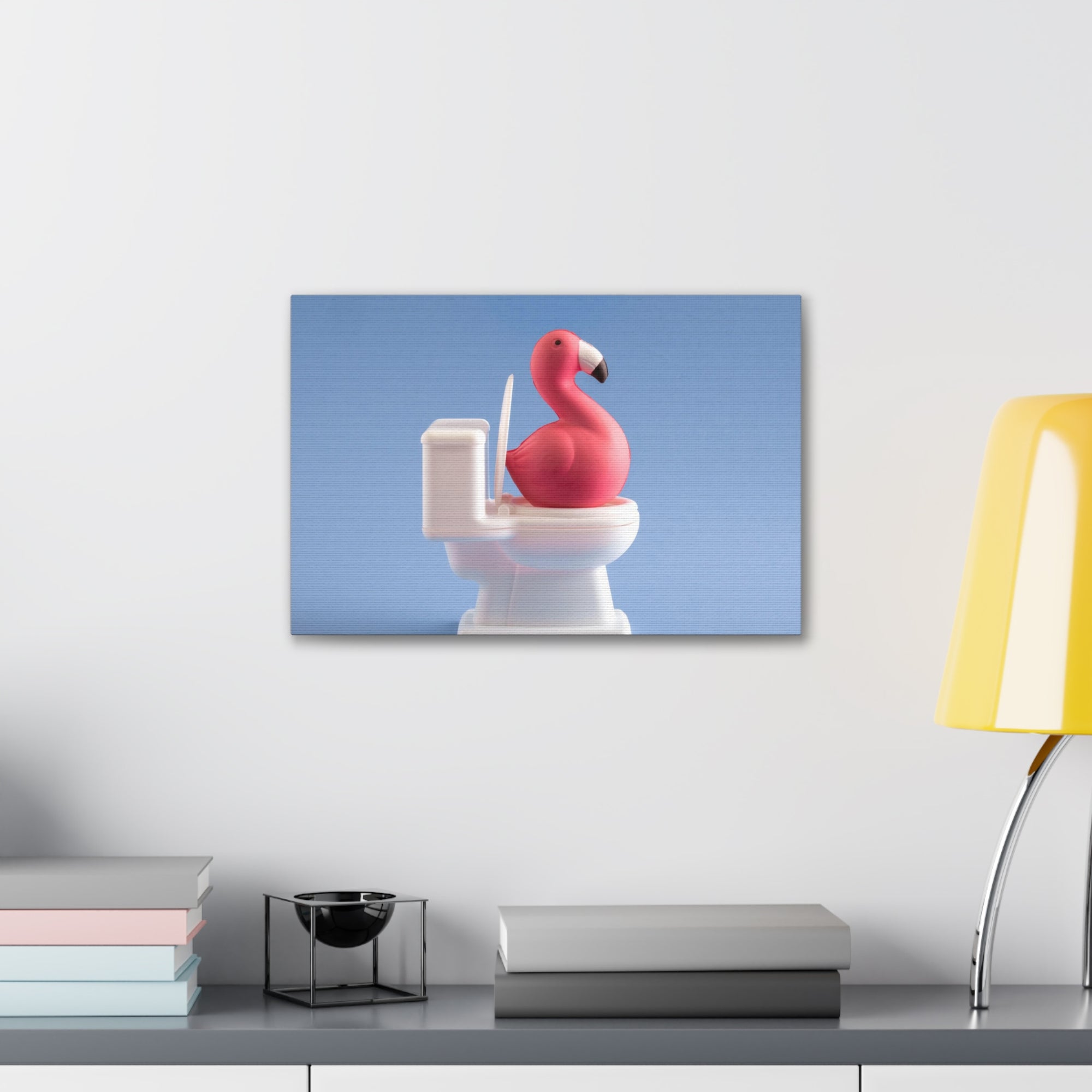 Cute Pink Flamingo Sitting On Toilet Funny Canvas Wall Art for Home Decor Ready-to-Hand-Express Your Love Gifts