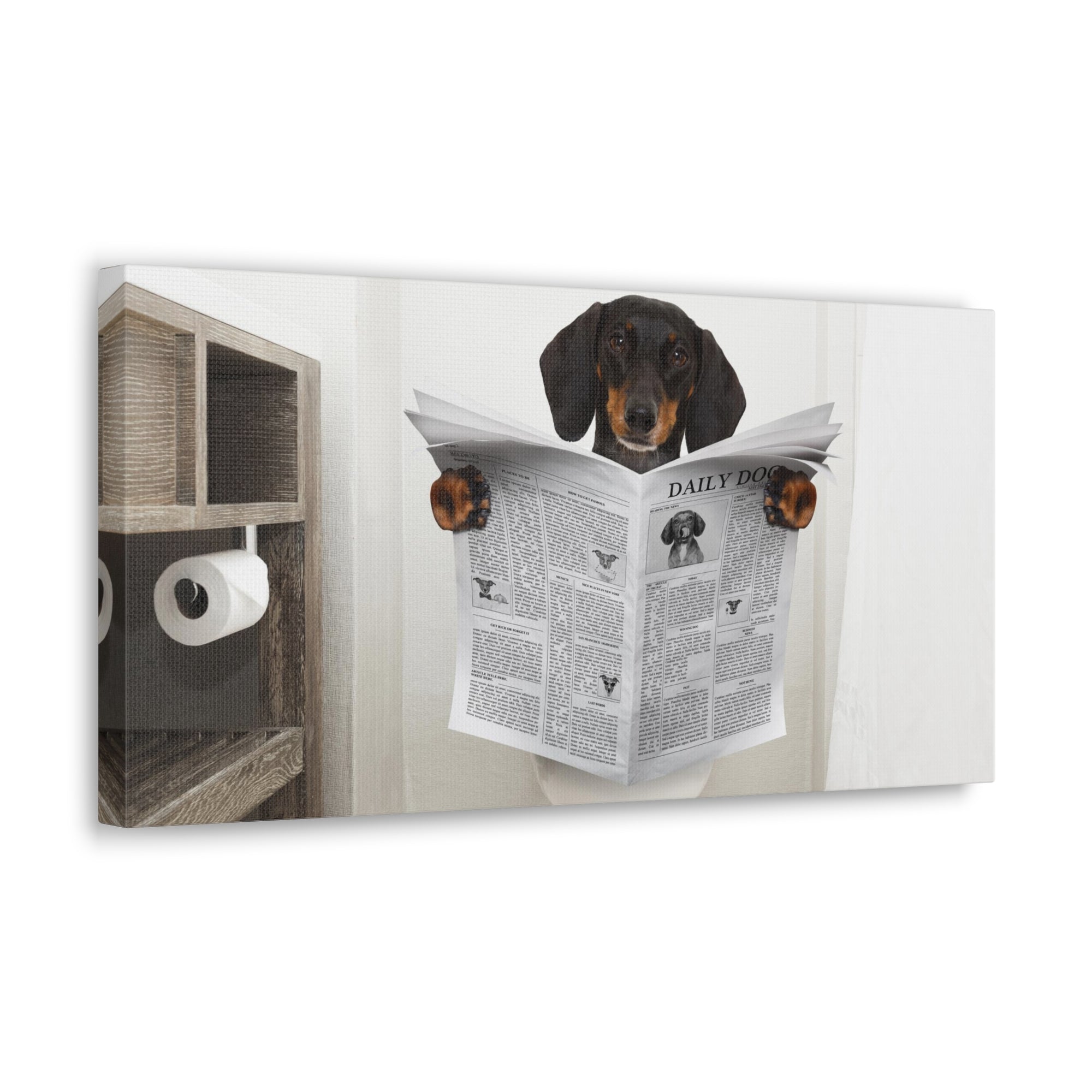 Dachshund Or Sausage Dog Reading Newspaper On Toilet Funny Canvas Wall Art for Home Decor Ready-to-Hand-Express Your Love Gifts