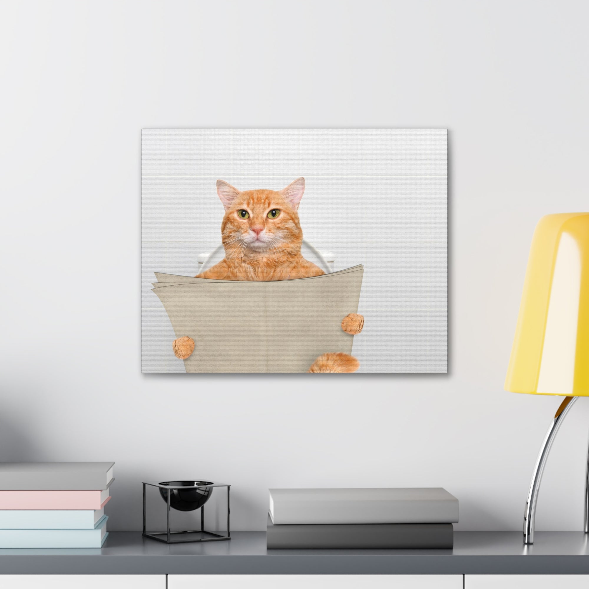 Funny Cat Reading Newspaper On Toilet Funny Canvas Wall Art for Home Decor Ready-to-Hand-Express Your Love Gifts