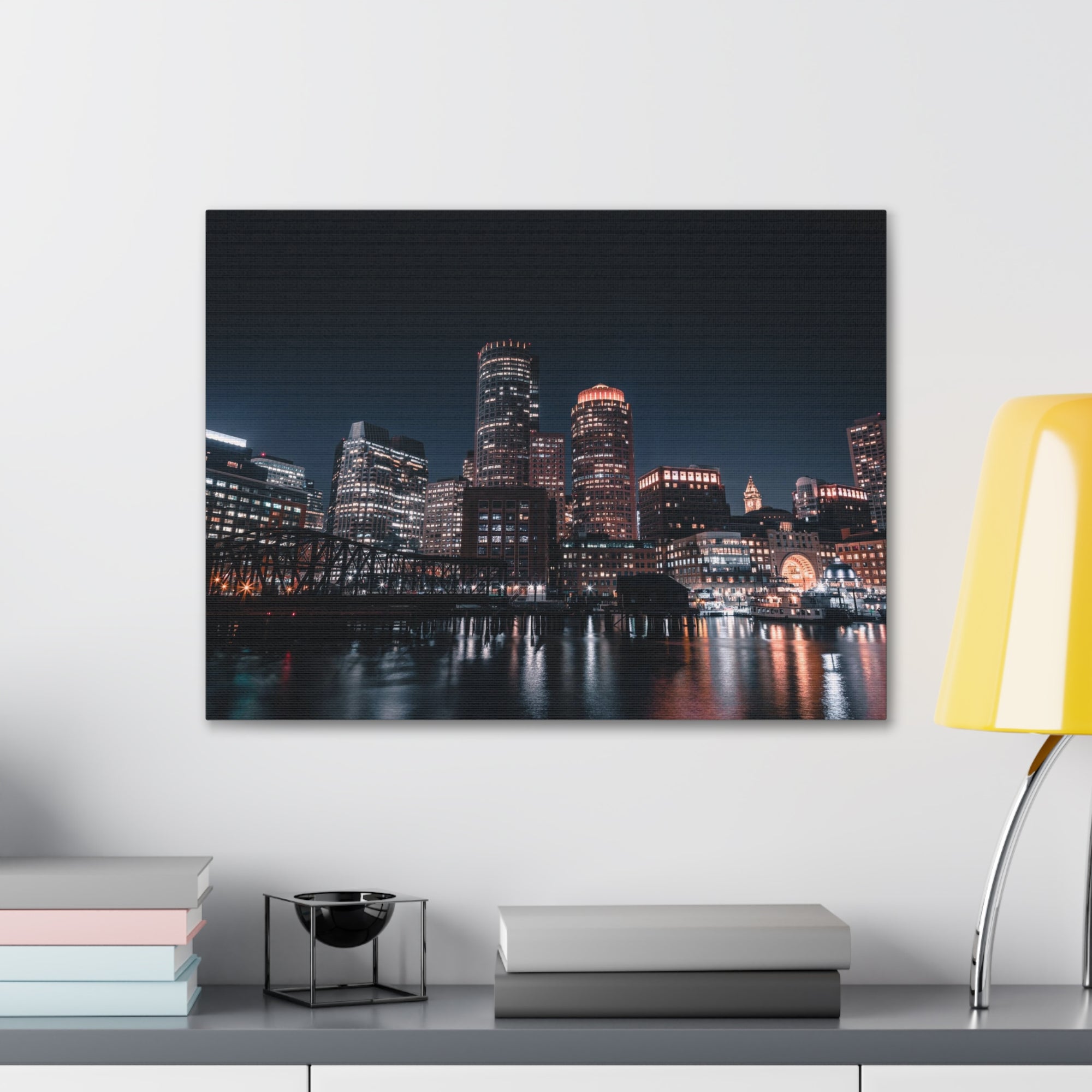 Boston Night Skyline Canvas Artwork High-Quality Breathtaking Stunning Cityscape for Home Decor Ready to Hang-Express Your Love Gifts