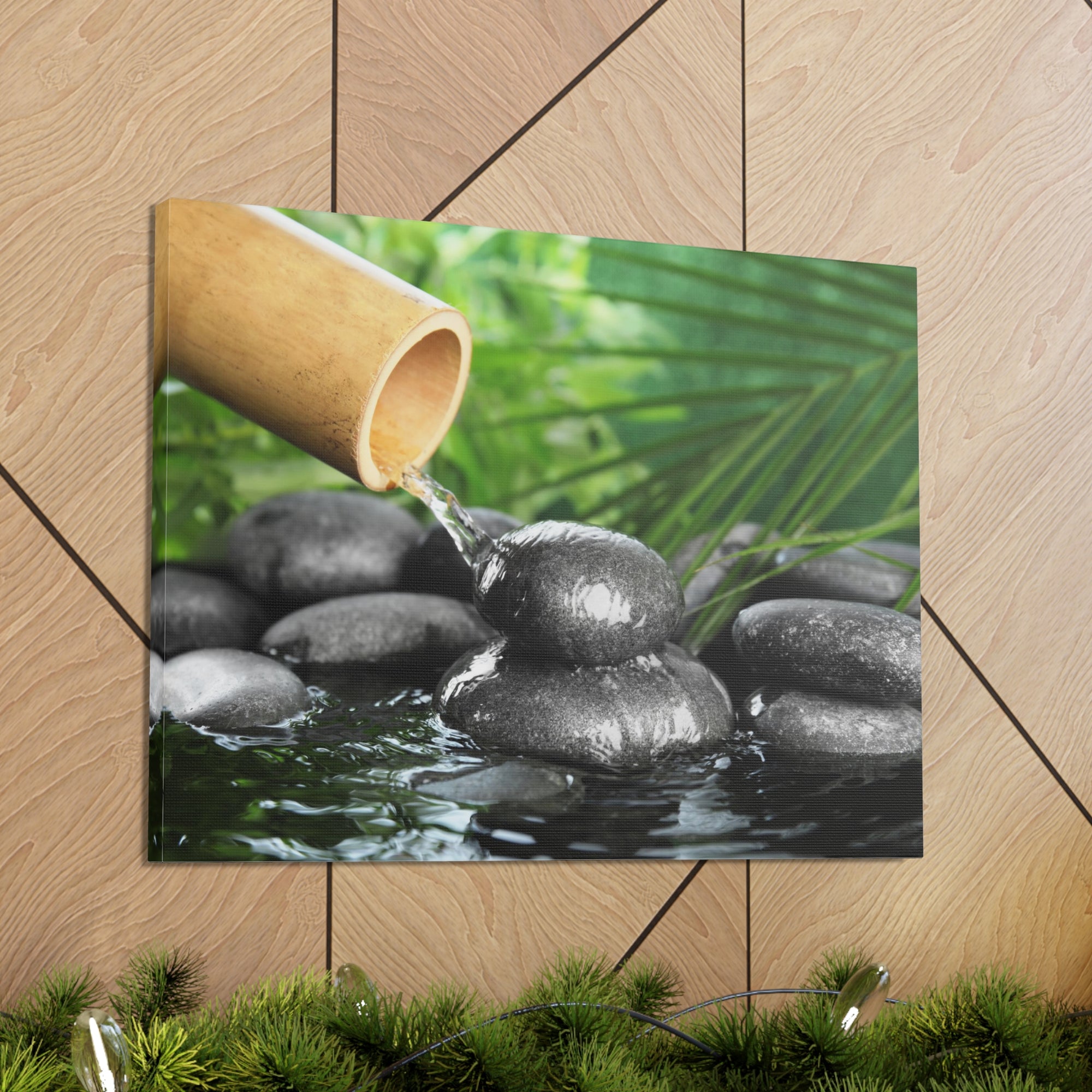 Bamboo Fountain with Stones Forest Floral Nature Photography Canvas Wall Art for Home Decor Ready-to-Hang-Express Your Love Gifts