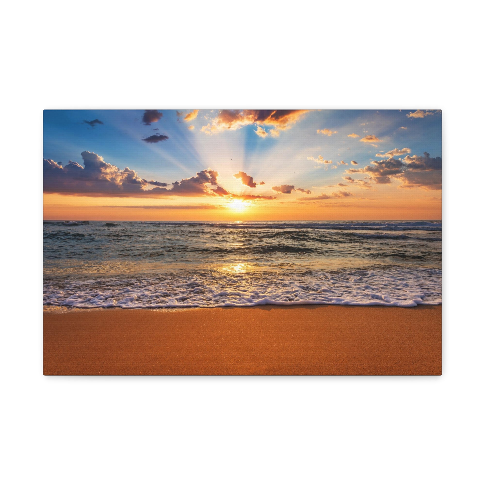 Beach Sunrise Deep Blue Sky Ocean Canvas Wall Art for Home Decor Ready-to-Hang-Express Your Love Gifts