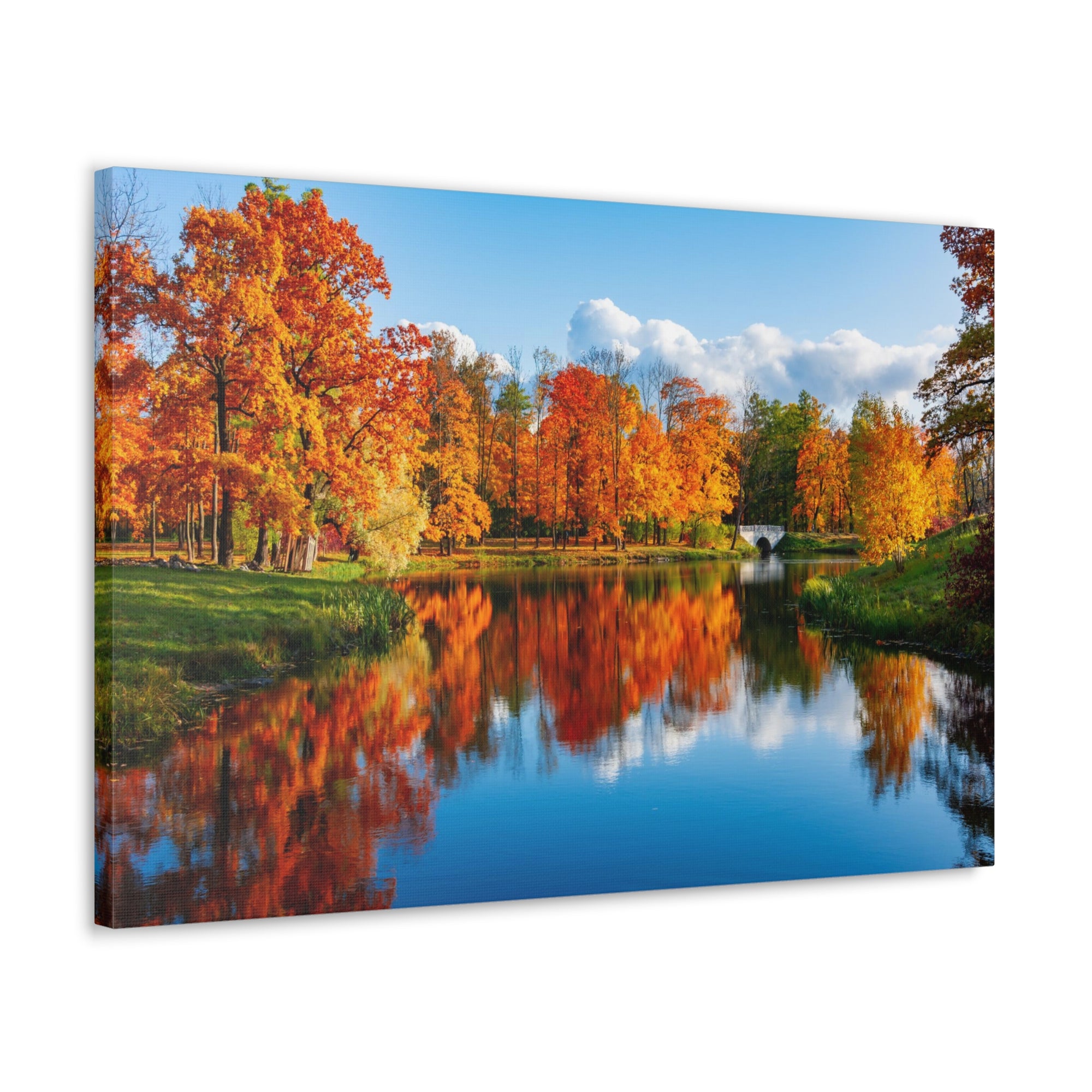 Autumn Fall Forest Orange Leaves Lake Nature Wilderness Photography Canvas Wall Art for Home Decor Ready-to-Hang-Express Your Love Gifts