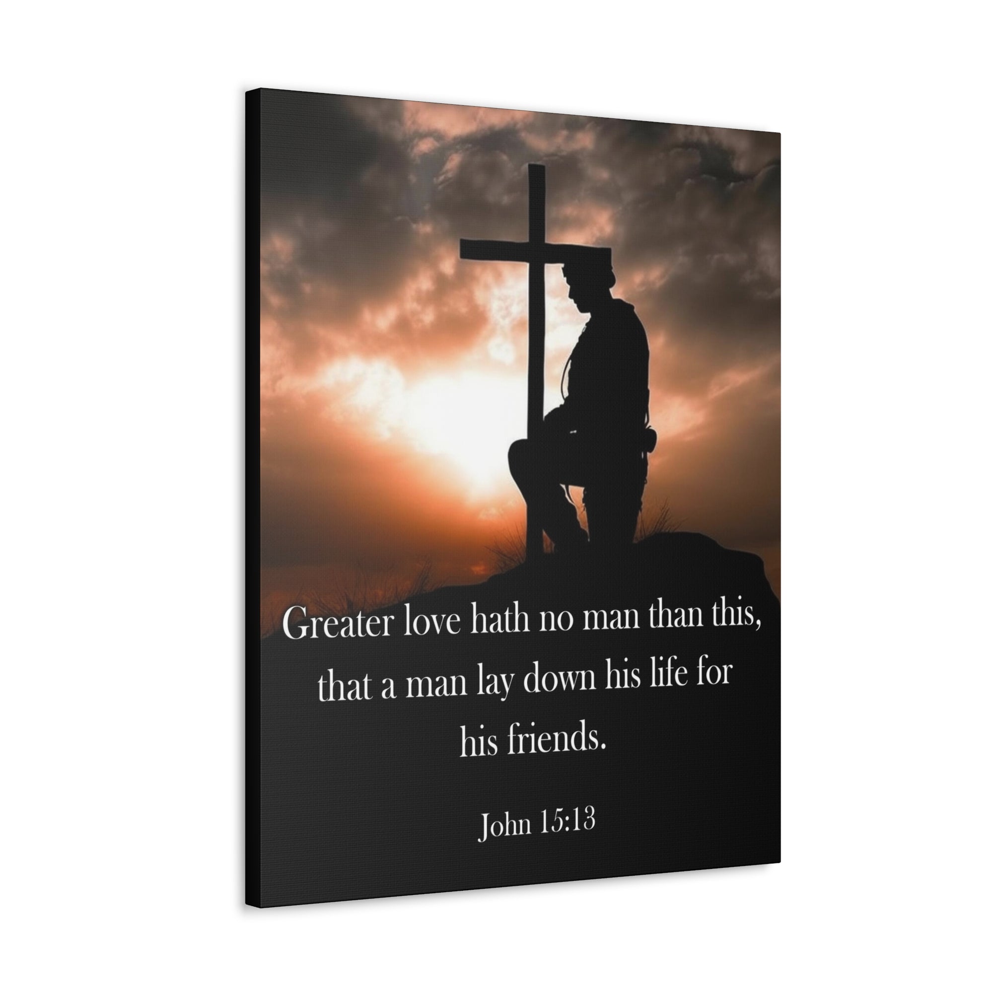 Scripture Walls John 15:13 Greater Love Soldier at Cross Christian Wall Art Print Ready to Hang Unframed-Express Your Love Gifts