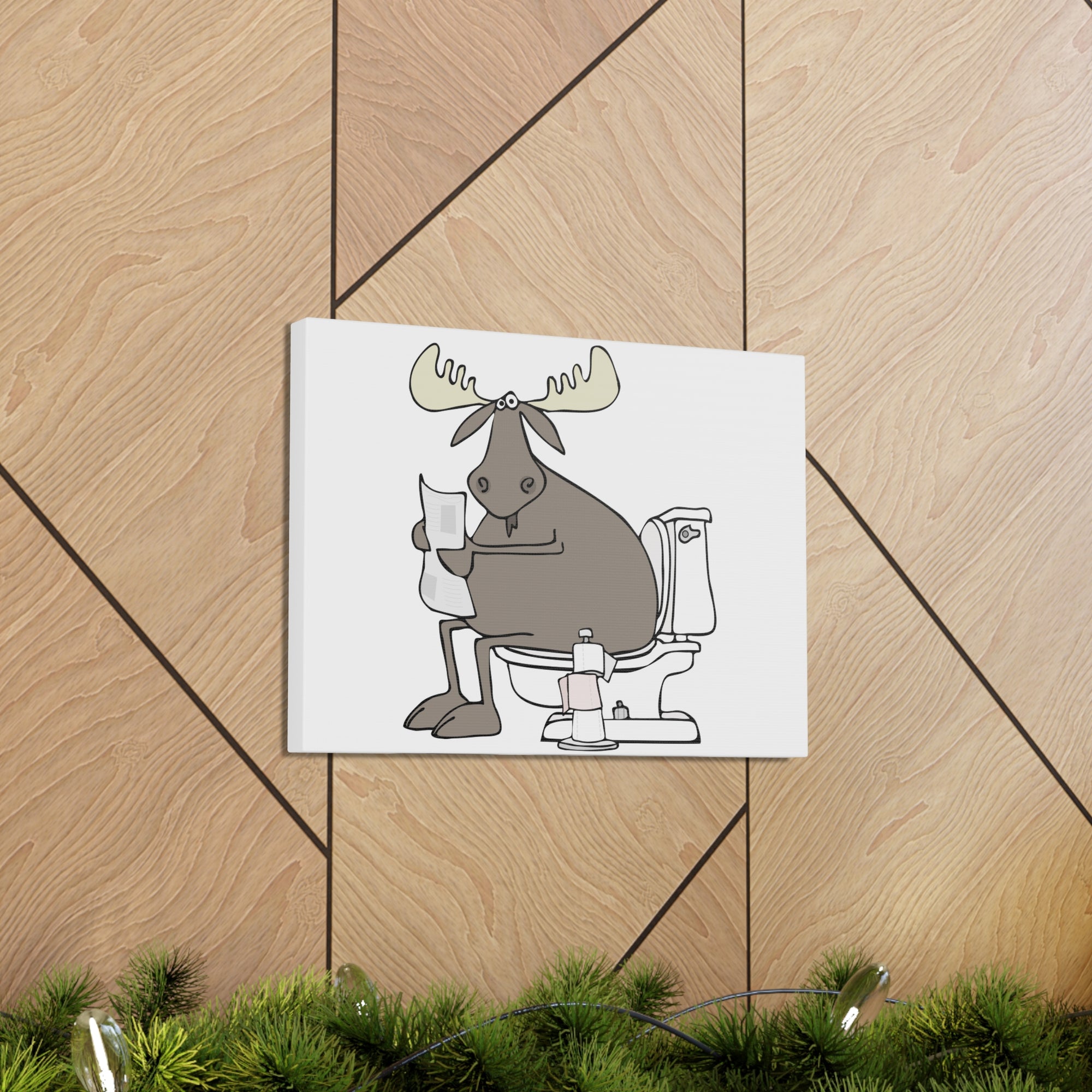 Moose Reading Newspaper On Toilet Funny Canvas Wall Art for Home Decor Ready-to-Hand-Express Your Love Gifts