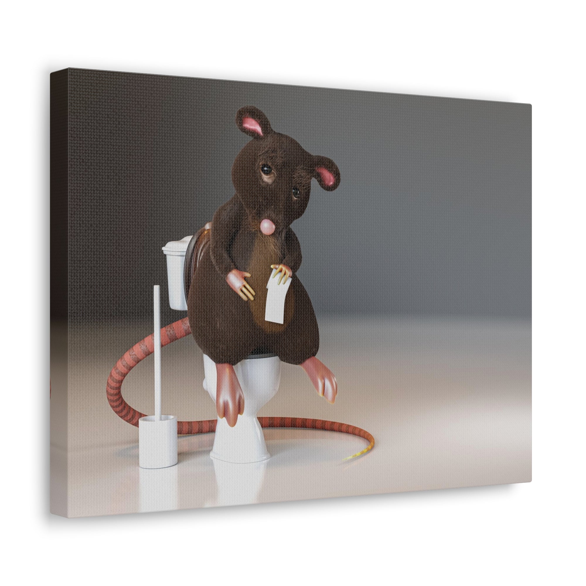 Cute Rat Holding Paper Roll Sitting On Toilet Funny Canvas Wall Art for Home Decor Ready-to-Hand-Express Your Love Gifts