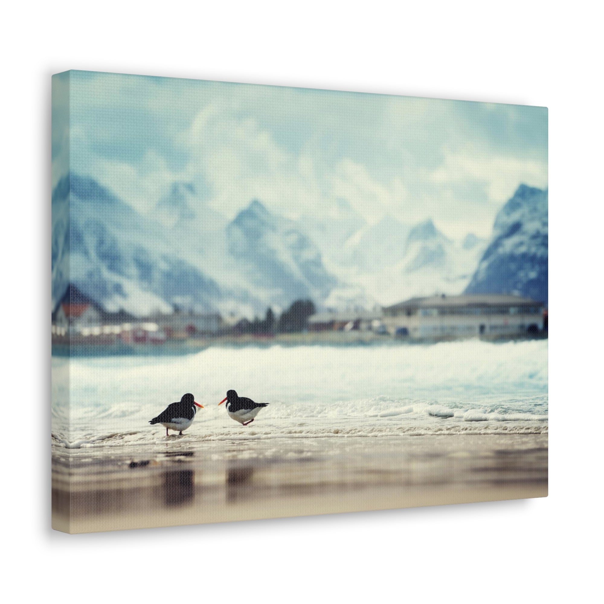 Birds And Mountain Peak On Lofoten Beach In Spring Canvas Wall Art for Home Decor Ready-to-Hang-Express Your Love Gifts