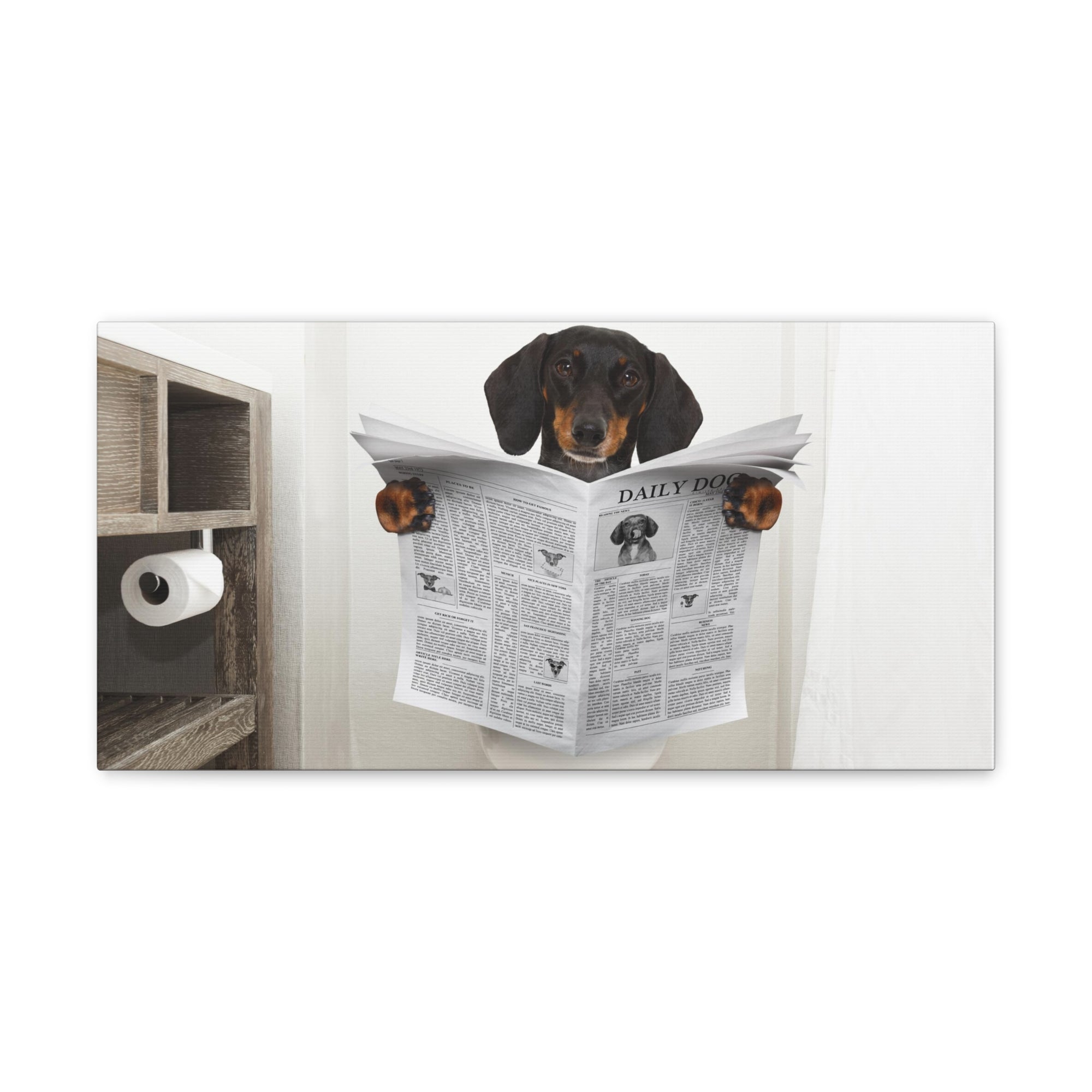 Dachshund Or Sausage Dog Reading Newspaper On Toilet Funny Canvas Wall Art for Home Decor Ready-to-Hand-Express Your Love Gifts