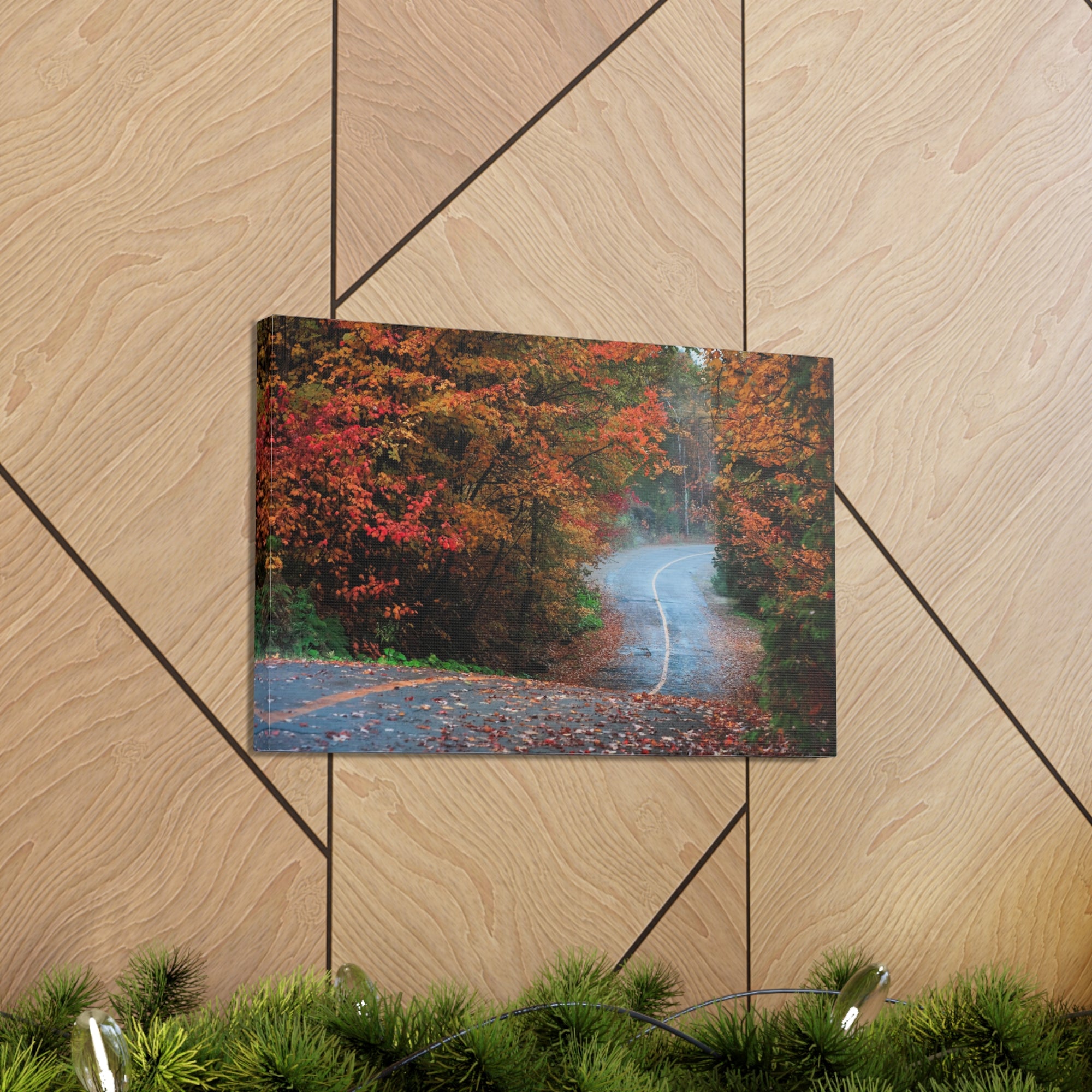 Autumn Forest Misty Path Nature Wilderness Photography Canvas Wall Art for Home Decor Ready-to-Hang-Express Your Love Gifts