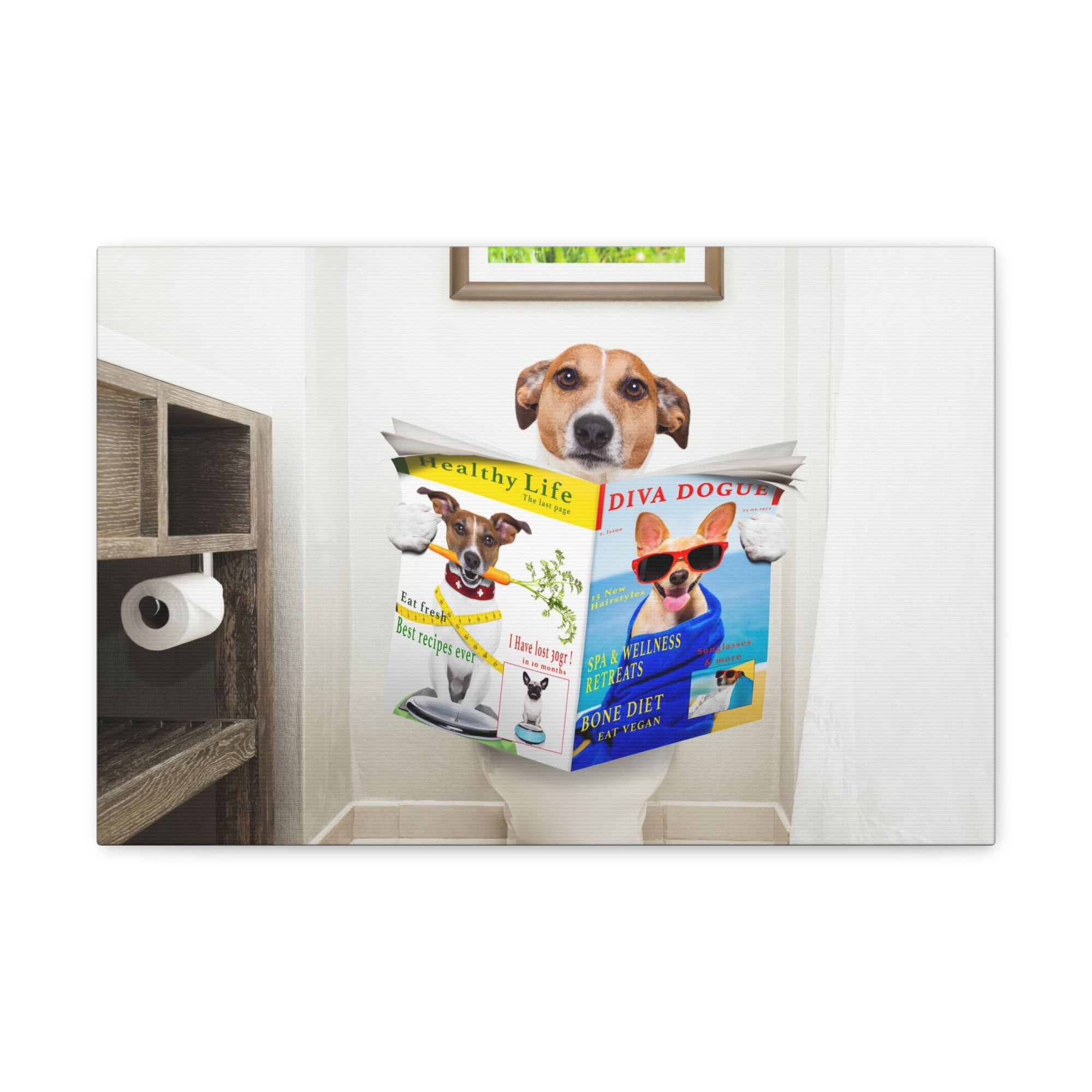 Jack Russell Terrier Reading Magazine On Toilet Funny Canvas Wall Art for Home Decor Ready-to-Hand-Express Your Love Gifts