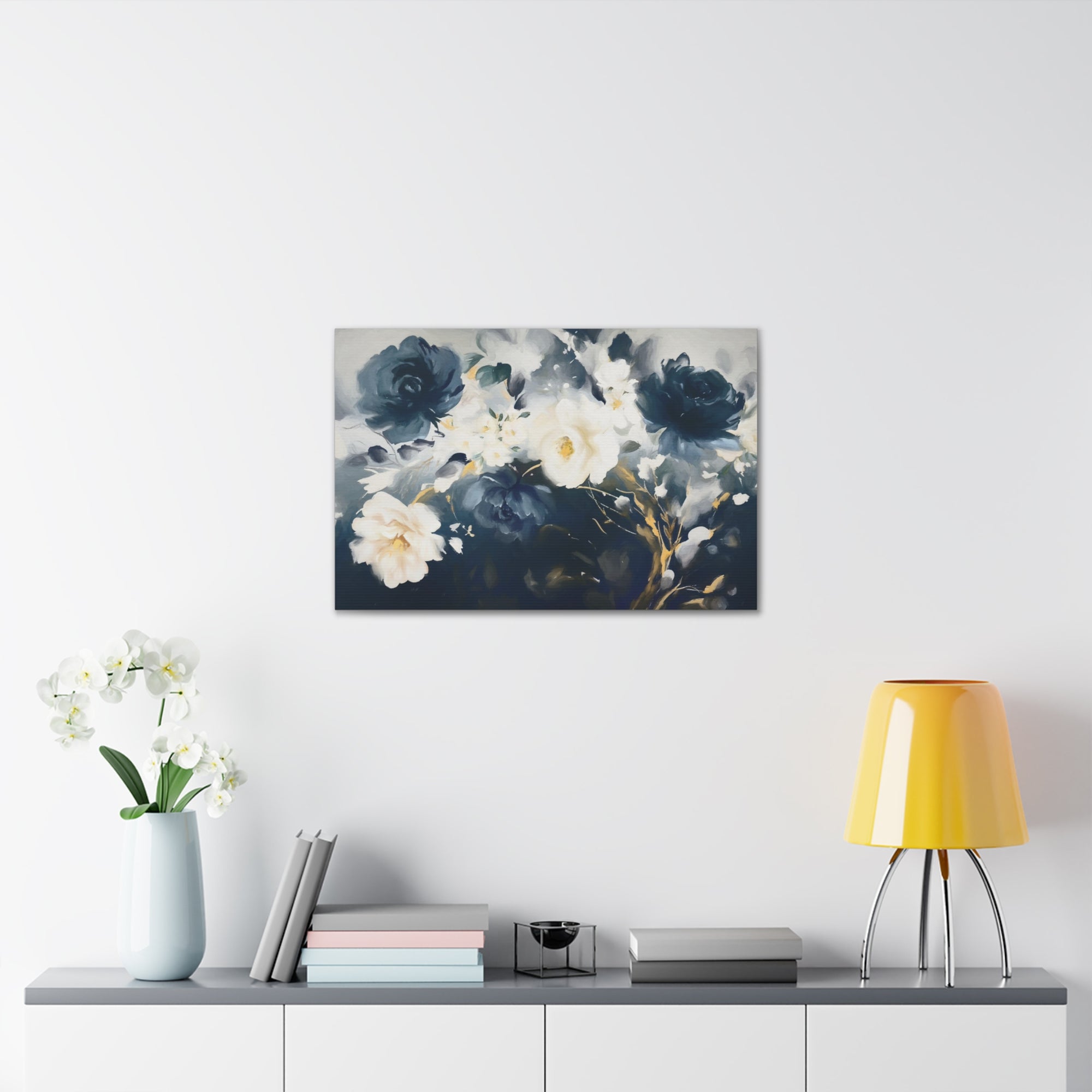 Blue And White Rose Flower Flower Canvas Wall Art for Home Decor Ready-to-Hang-Express Your Love Gifts