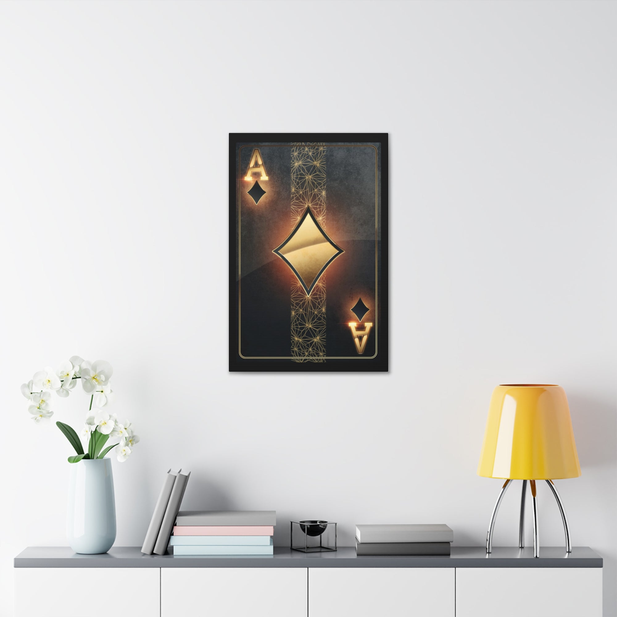 Black Gold Ace Of Diamonds Playing Card Canvas Wall Art for Home Decor Ready-to-Hang-Express Your Love Gifts