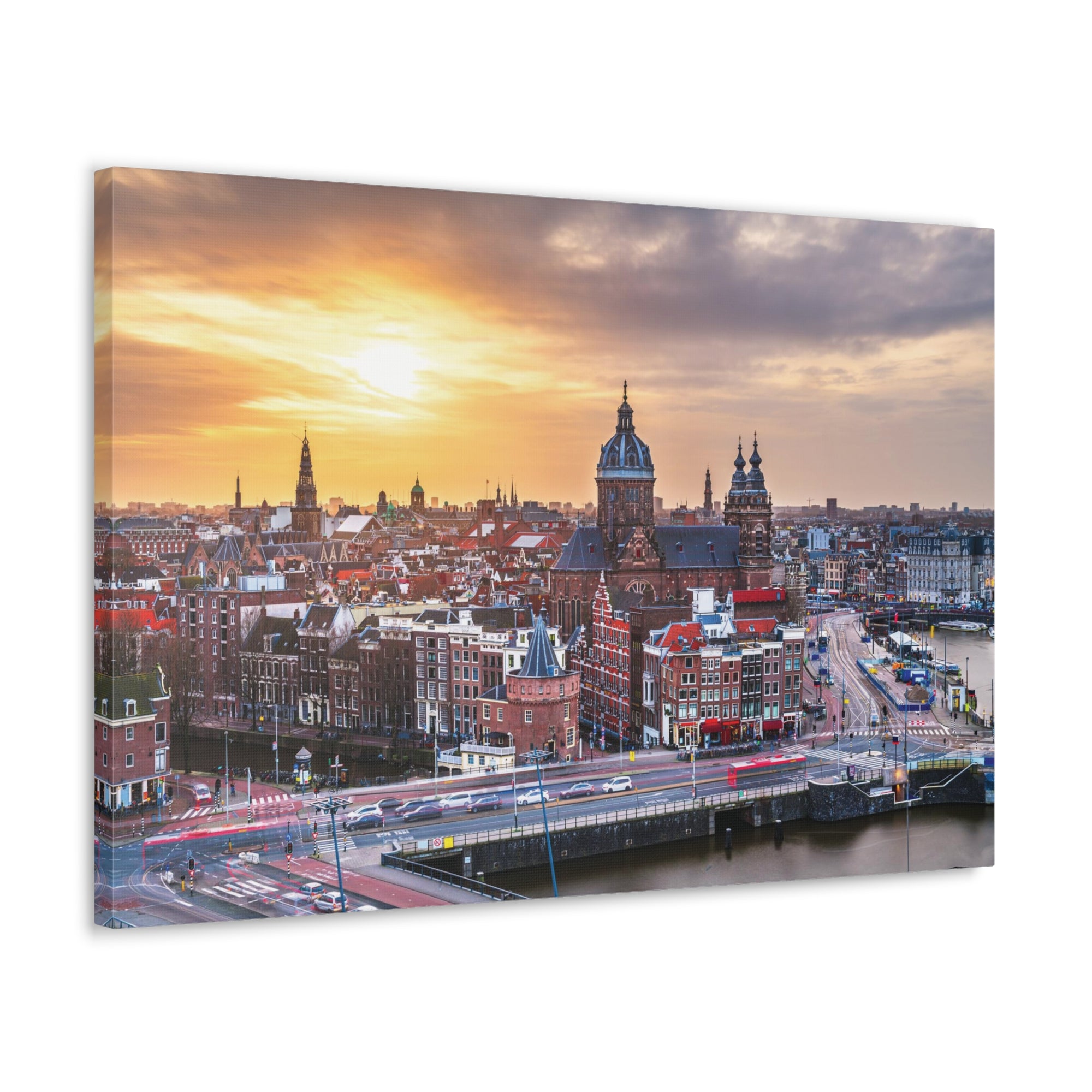 Amsterdam Daytime Skyline Canvas Artwork High-Quality Breathtaking Stunning Cityscape for Home Decor Ready to Hang-Express Your Love Gifts