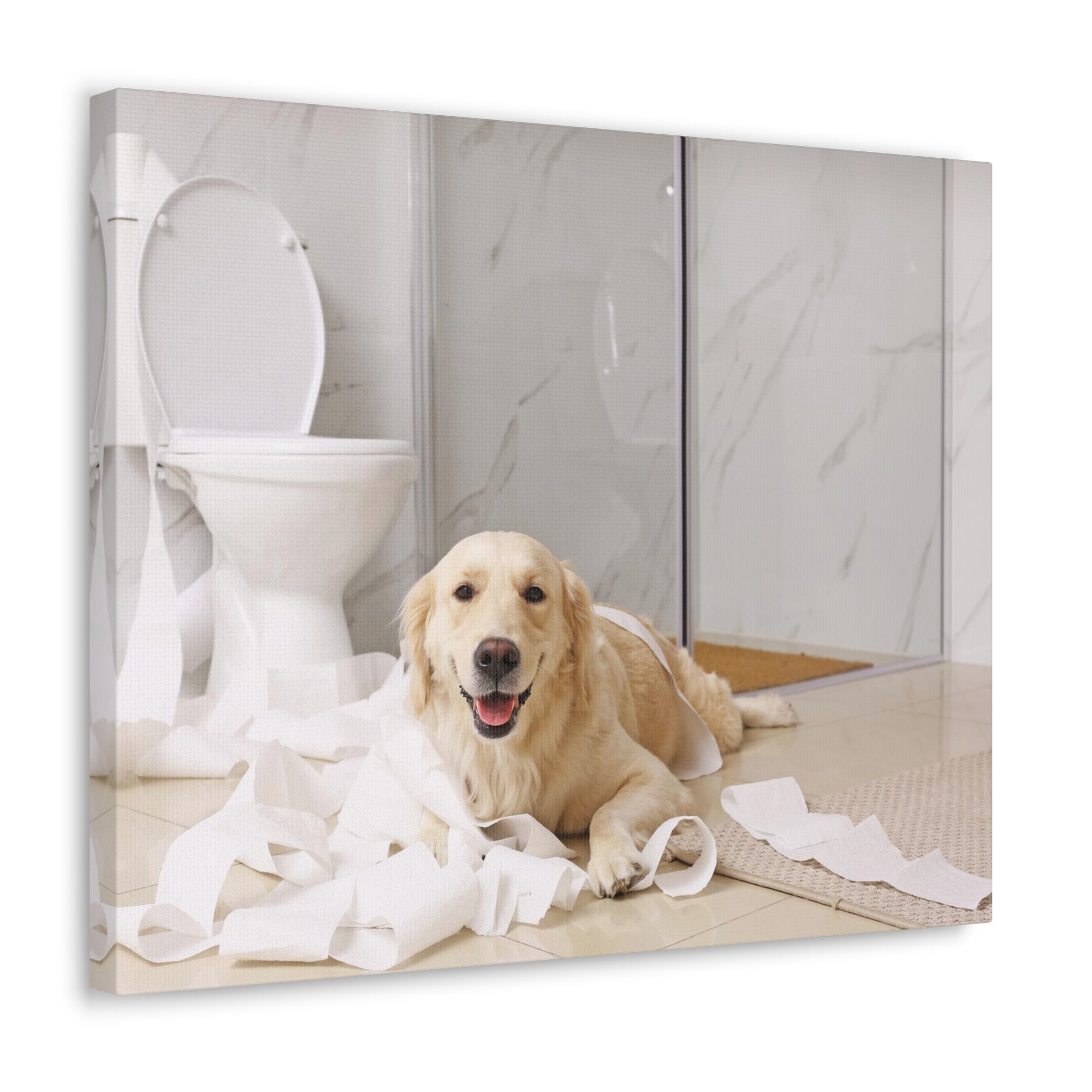 Cute Golden Labrador Retriever Playing On Toilet Funny Canvas Wall Art for Home Decor Ready-to-Hand-Express Your Love Gifts