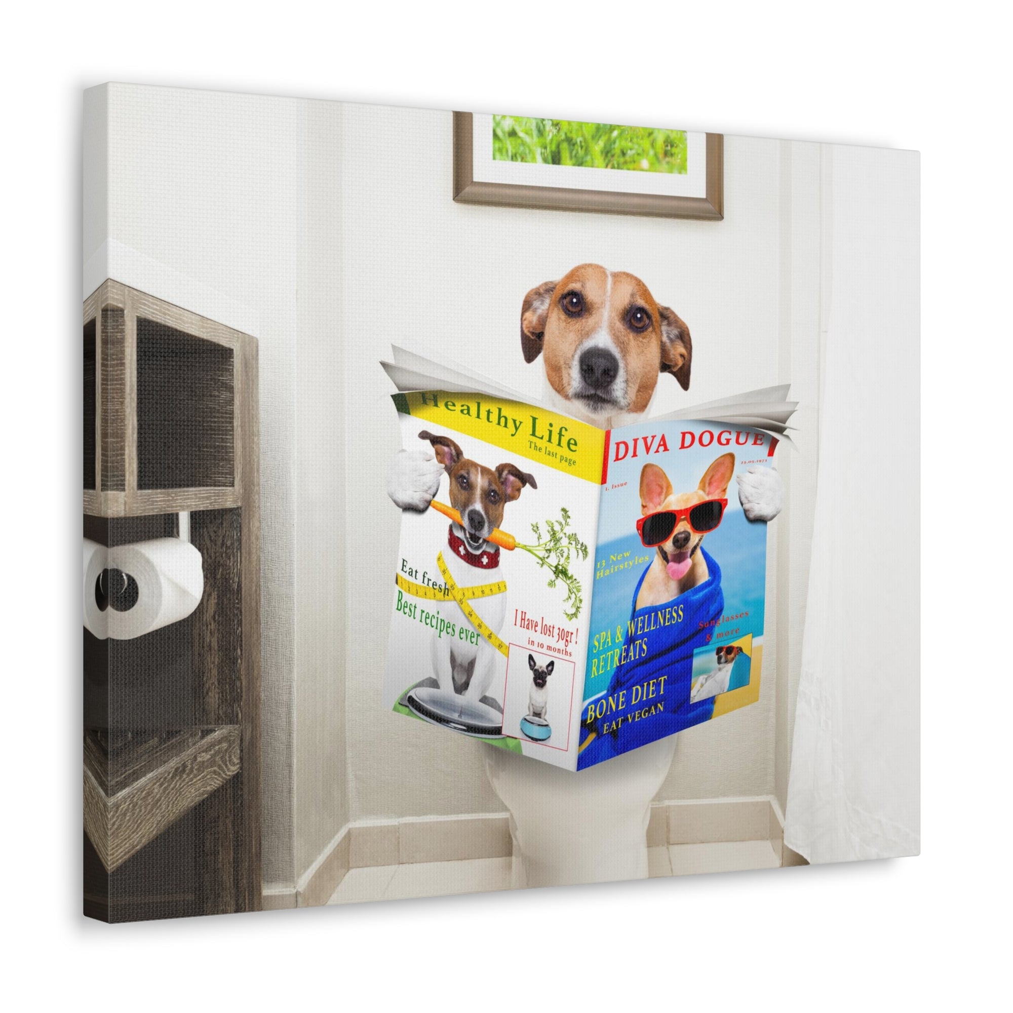 Jack Russell Terrier Reading Magazine On Toilet Funny Canvas Wall Art for Home Decor Ready-to-Hand-Express Your Love Gifts