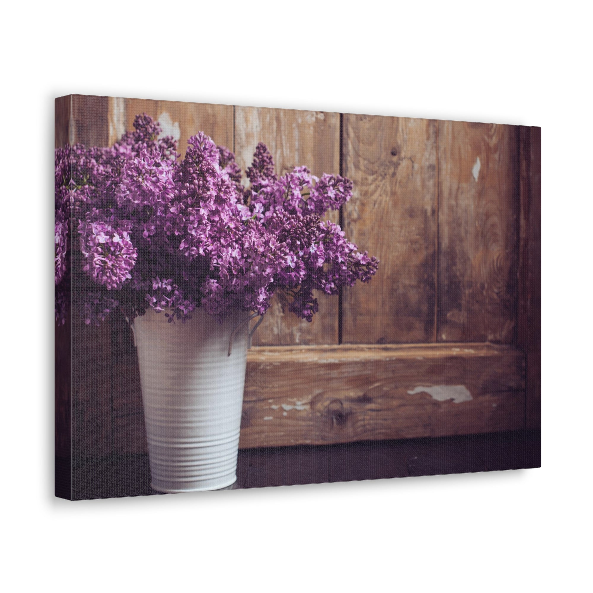 Bouquet Of Potted Lilac Flowers Rustic Wooden Background Canvas Wall Art for Home Decor Ready-to-Hang-Express Your Love Gifts