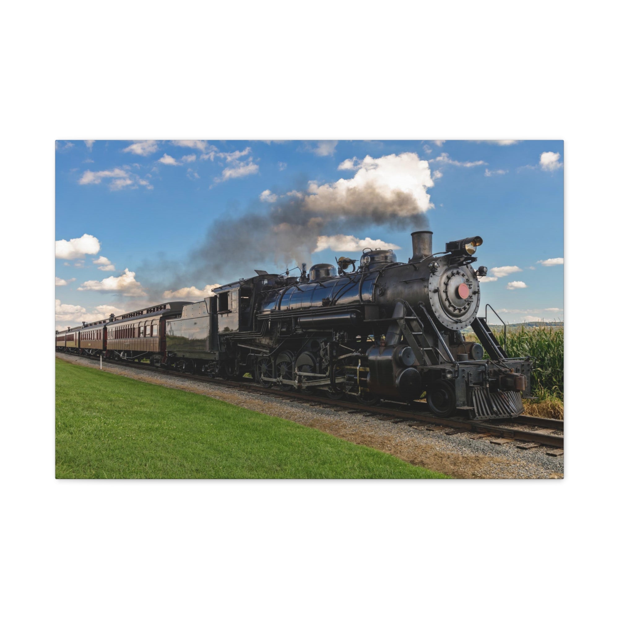 Steam Train With Black Smoke Nature Wilderness Photography Canvas Wall Art for Home Decor Ready-to-Hang-Express Your Love Gifts