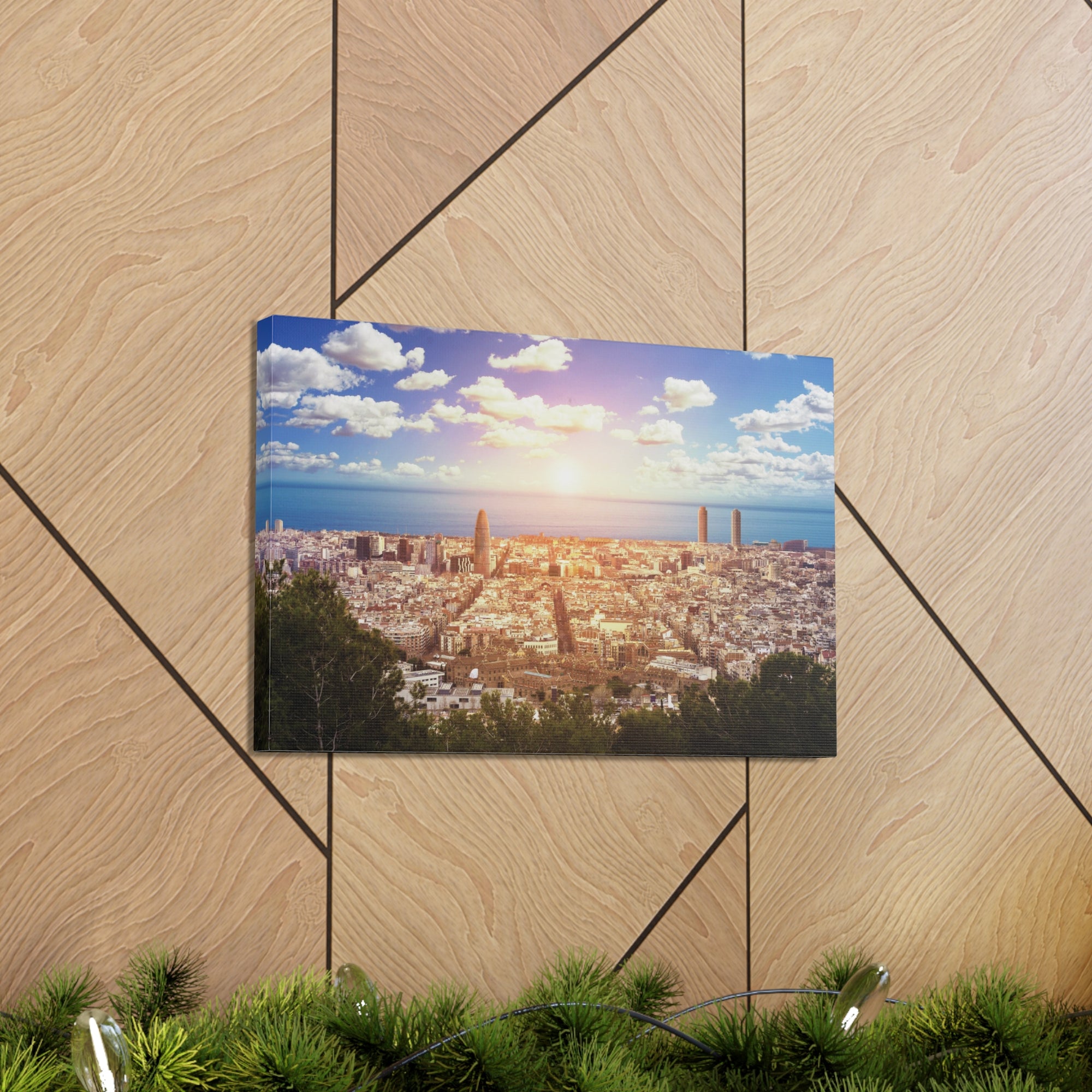 Barcelona Daytime Skyline Canvas Artwork High-Quality Breathtaking Stunning Cityscape for Home Decor Ready to Hang-Express Your Love Gifts