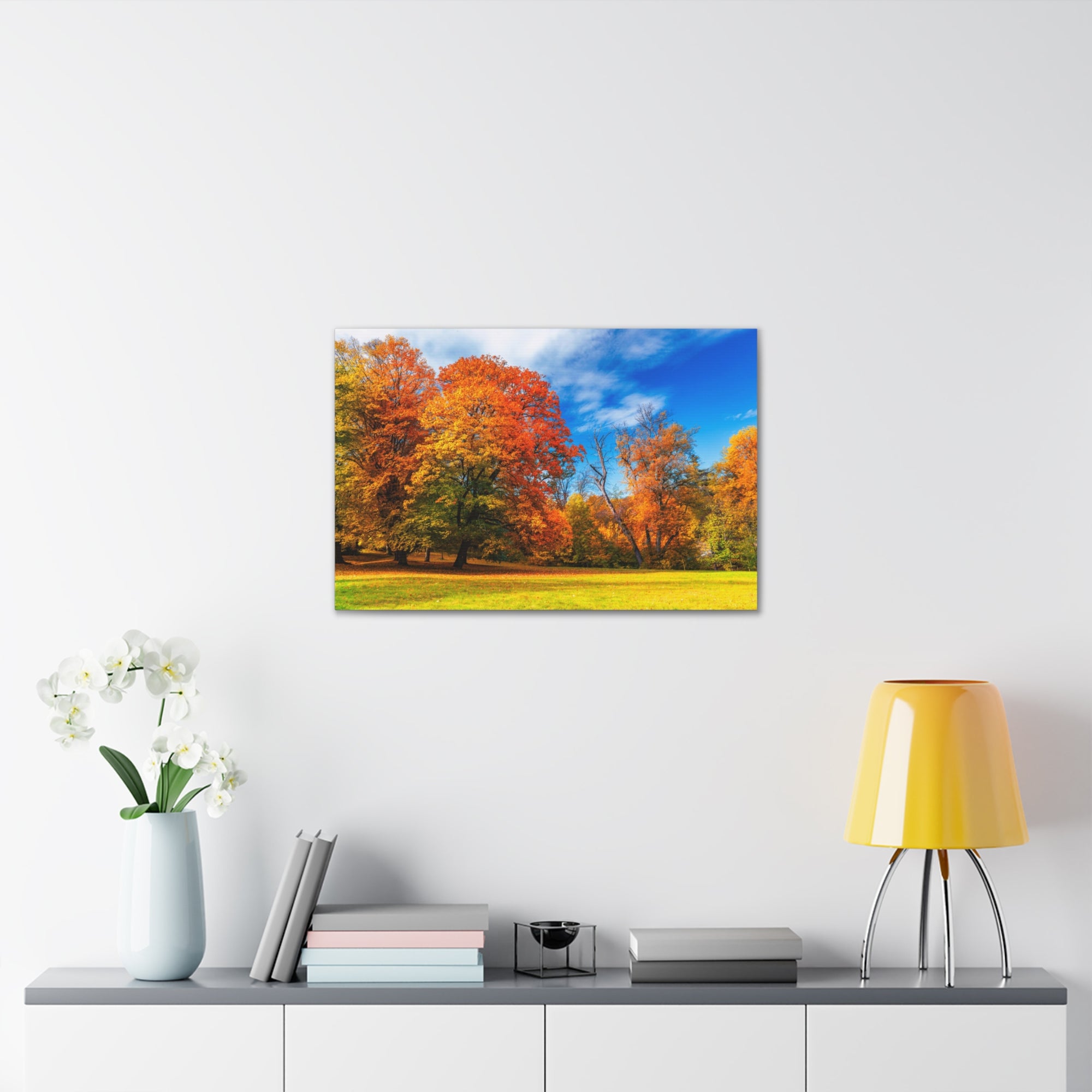 Autumn Fall Scene Beautiful Autumn Forest Path Beauty Nature Scene Bright Light Sun Wall Art Ready to Hang-Express Your Love Gifts