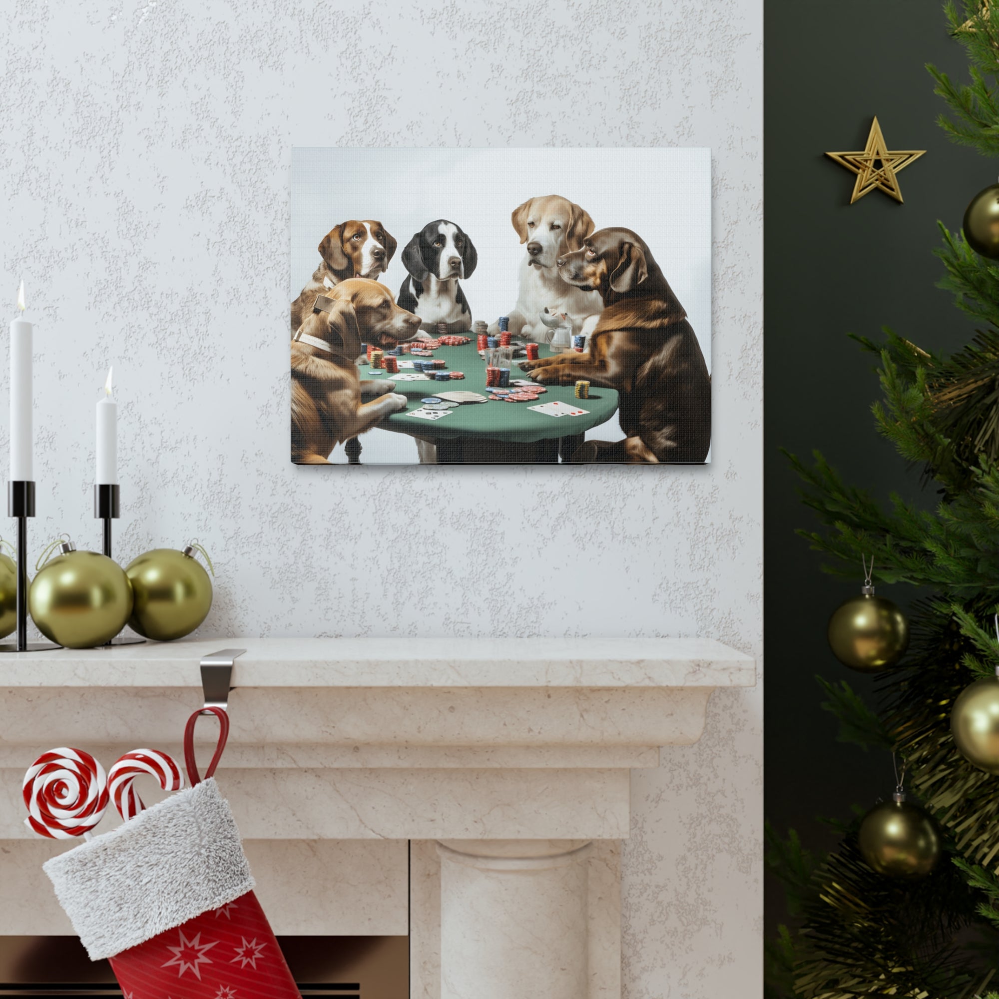 Dogs Playing Poker Funny Game Playing Card Canvas Wall Art for Home Decor Ready-to-Hang-Express Your Love Gifts