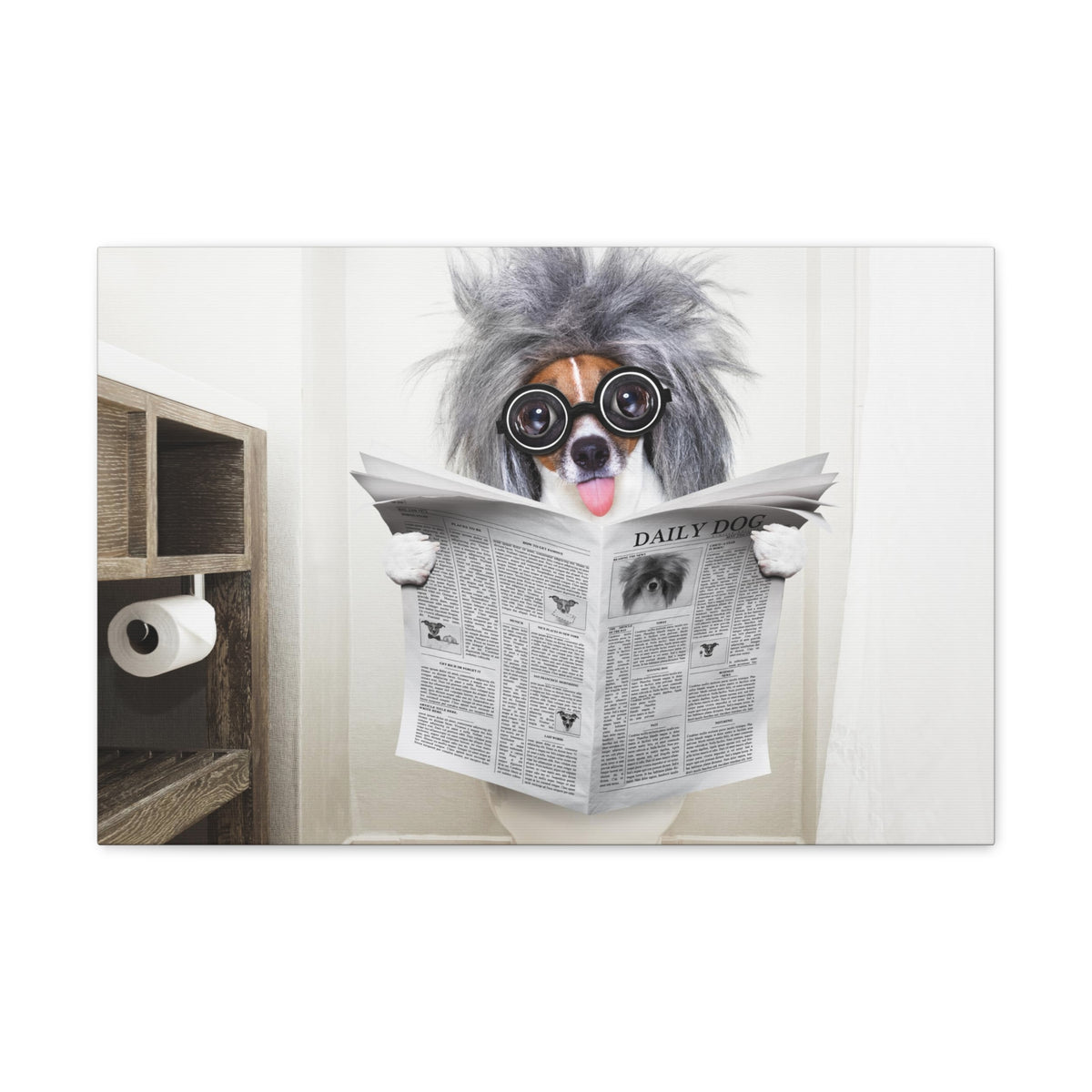 Smart Dumb Jack Russell Terrier Reading Newspaper On Toilet Funny Canvas Wall Art for Home Decor Ready-to-Hand-Express Your Love Gifts