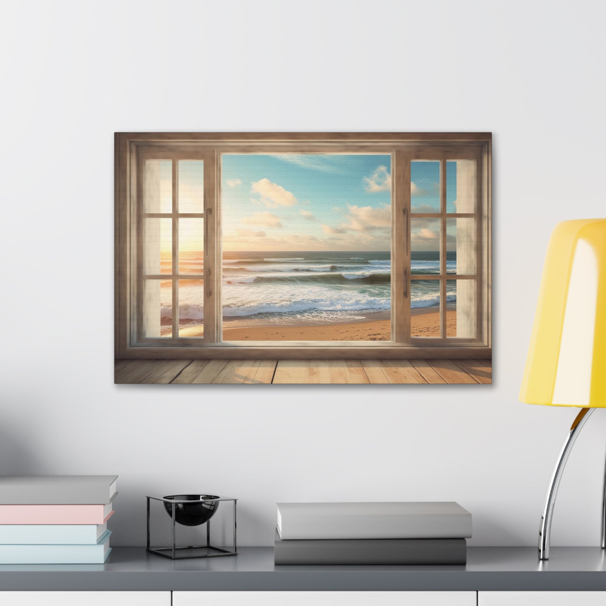 Beautiful Ocean View Window Luxury Ocean Canvas Wall Art for Home Decor Ready-to-Hang-Express Your Love Gifts