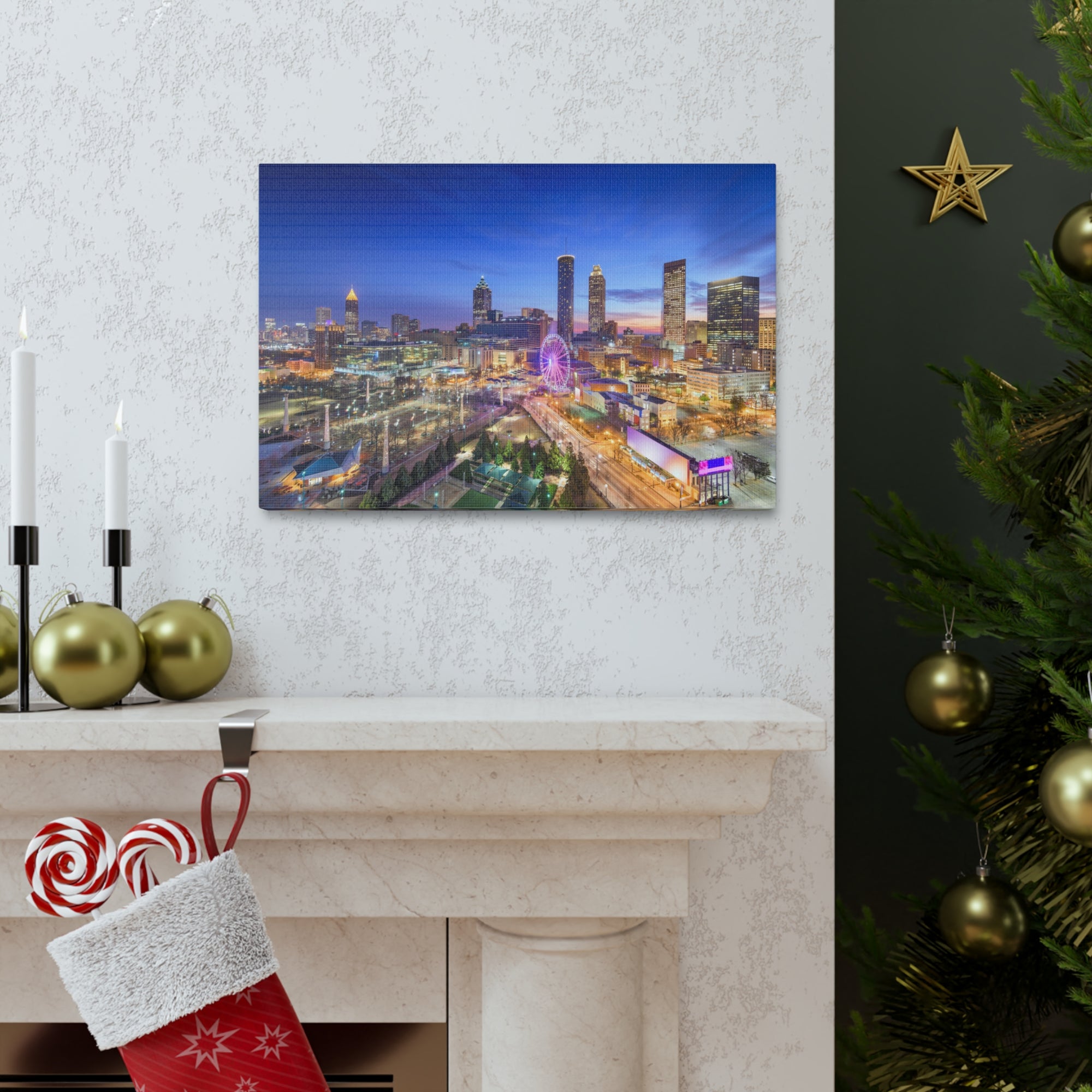 Atlanta Night Skyline Canvas Artwork High-Quality Breathtaking Stunning Cityscape for Home Decor Ready to Hang-Express Your Love Gifts