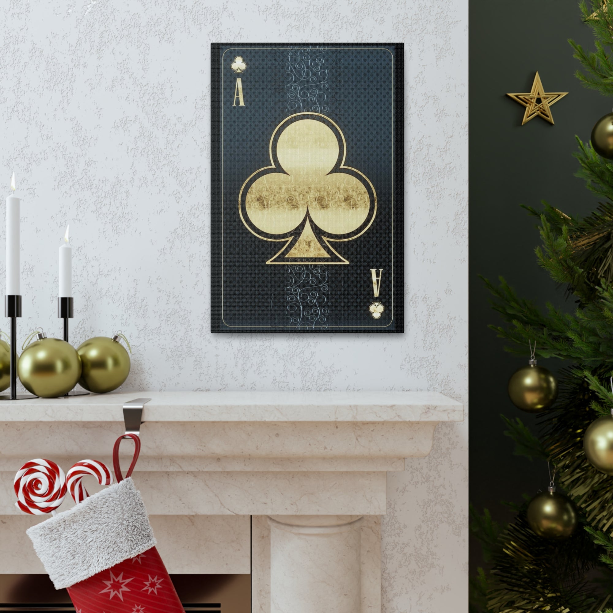 3D Casino Ace of Clubs Playing Card Canvas Wall Art for Home Decor Ready-to-Hang-Express Your Love Gifts