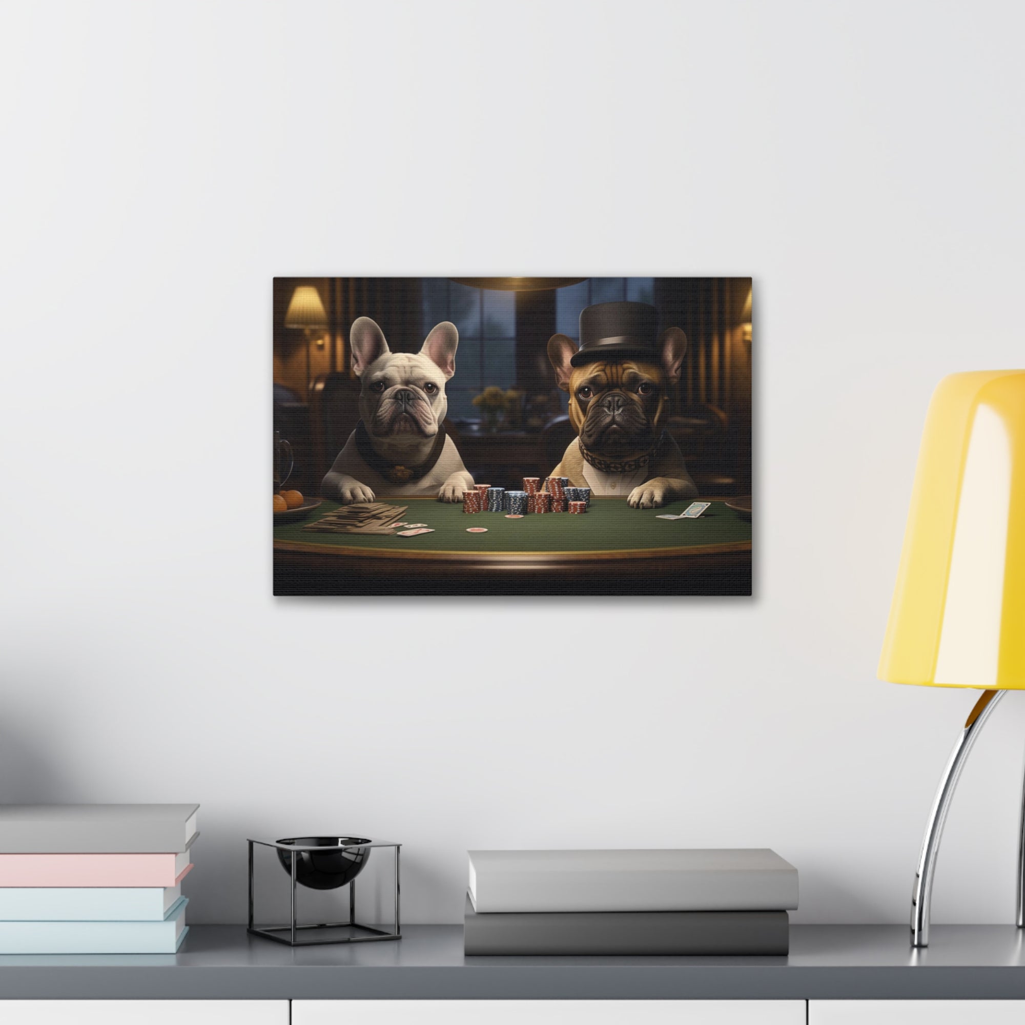 French Bulldogs Playing Poker Animals Playing Card Canvas Wall Art for Home Decor Ready-to-Hang-Express Your Love Gifts