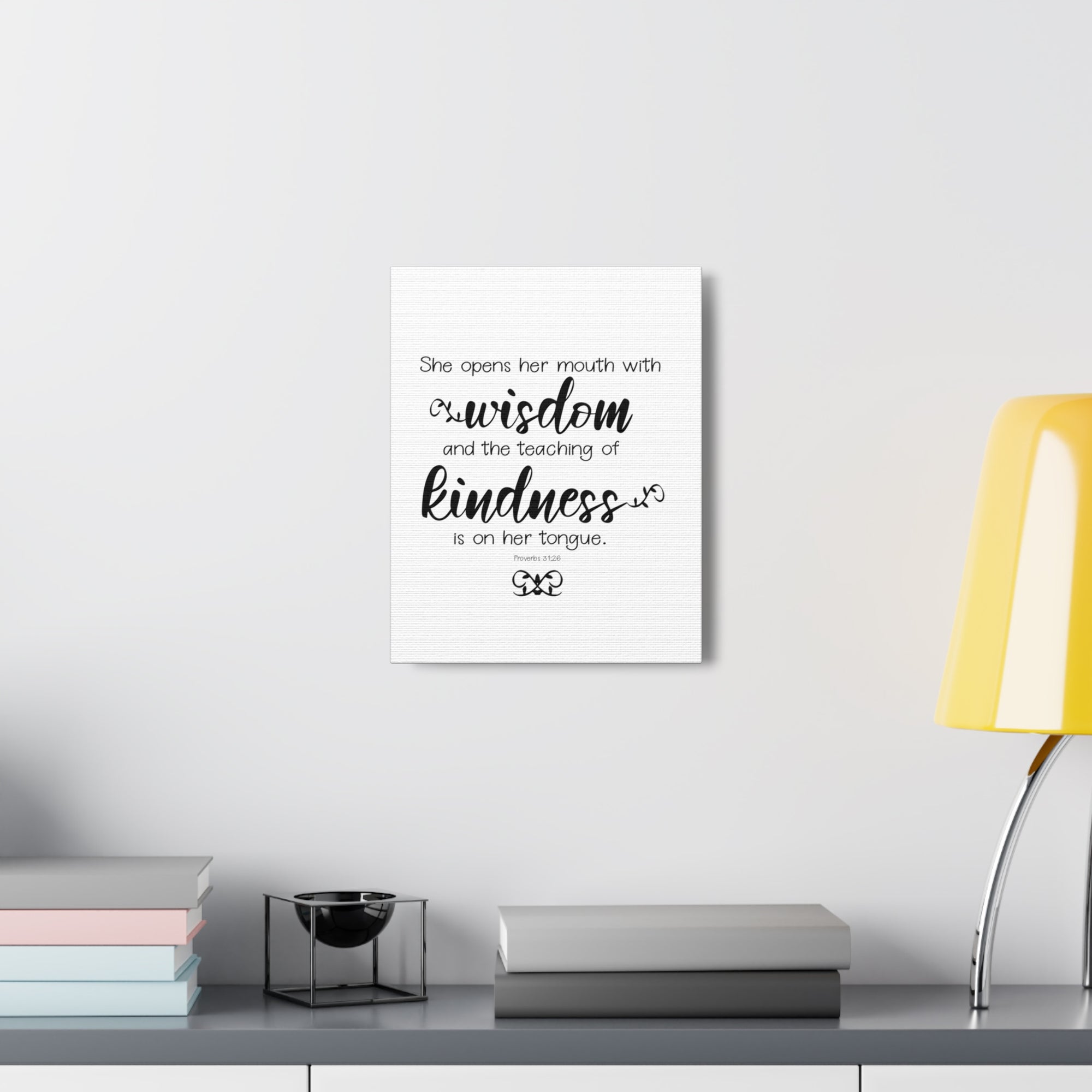 Scripture Walls Proverbs 31:26 Wisdom and Kindness Bible Verse Canvas Christian Wall Art Ready to Hang Unframed-Express Your Love Gifts