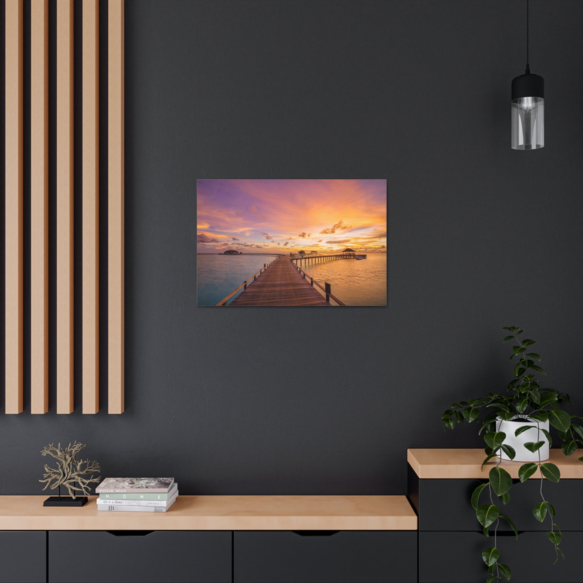 Beach Pier View Evening Nature Wilderness Photography Canvas Wall Art for Home Decor Ready-to-Hang-Express Your Love Gifts