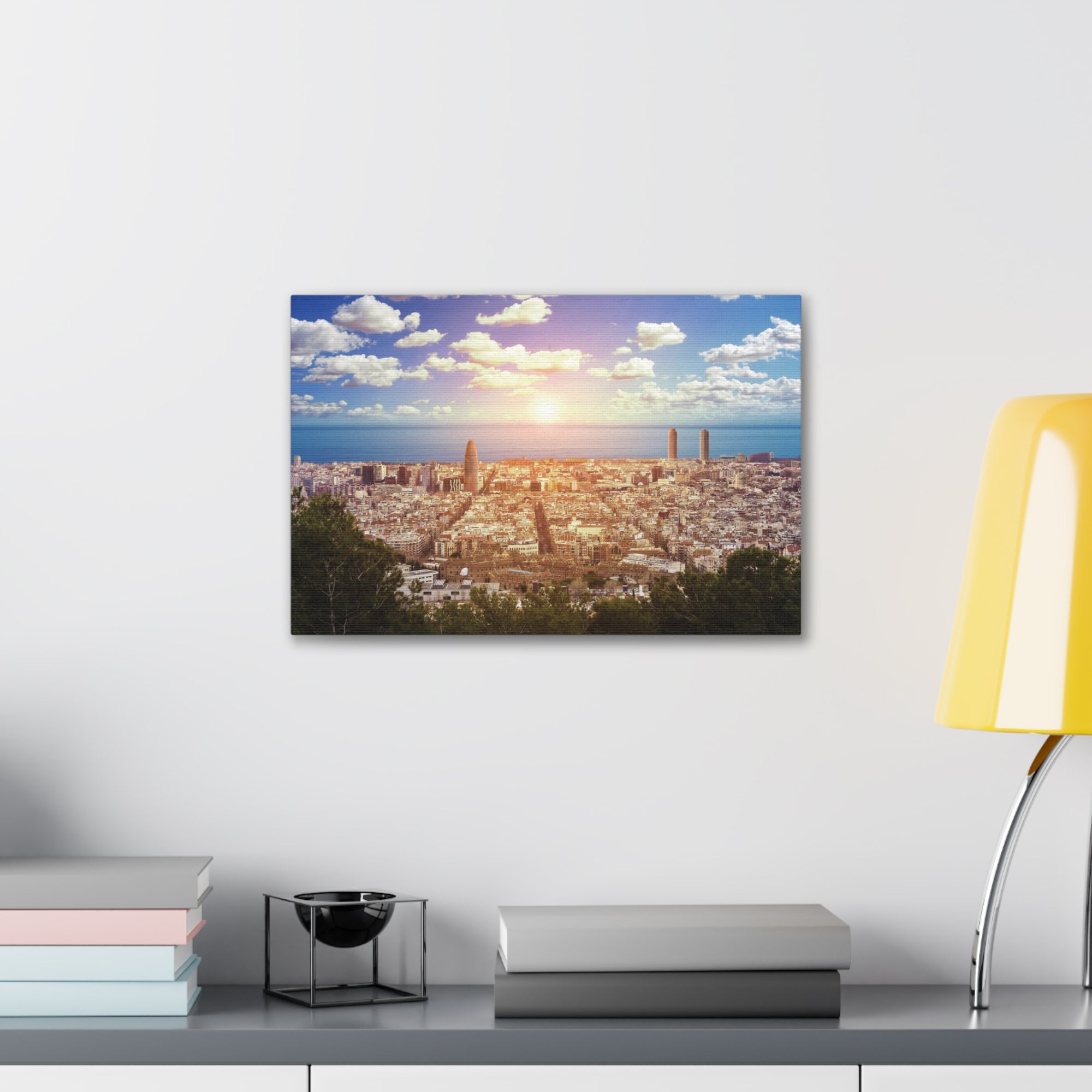 Barcelona Daytime Skyline Canvas Artwork High-Quality Breathtaking Stunning Cityscape for Home Decor Ready to Hang-Express Your Love Gifts