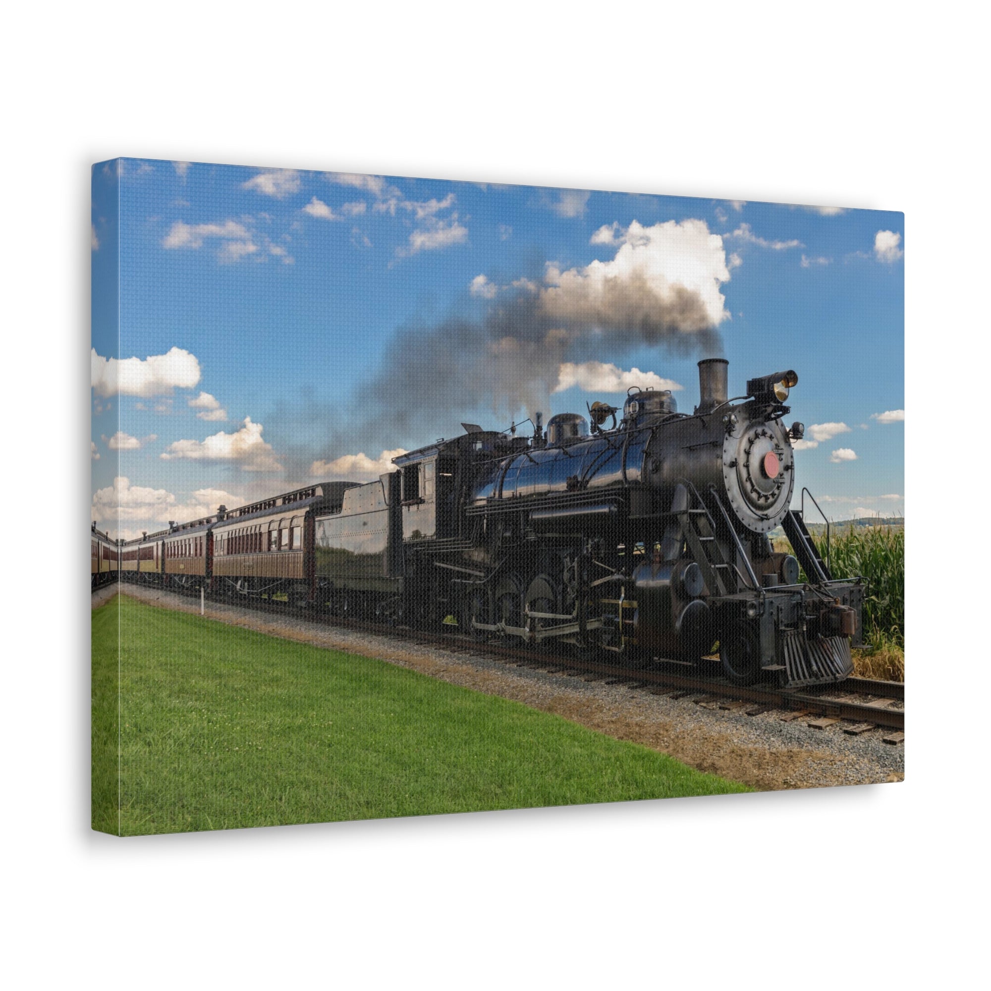 Steam Train With Black Smoke Nature Wilderness Photography Canvas Wall Art for Home Decor Ready-to-Hang-Express Your Love Gifts