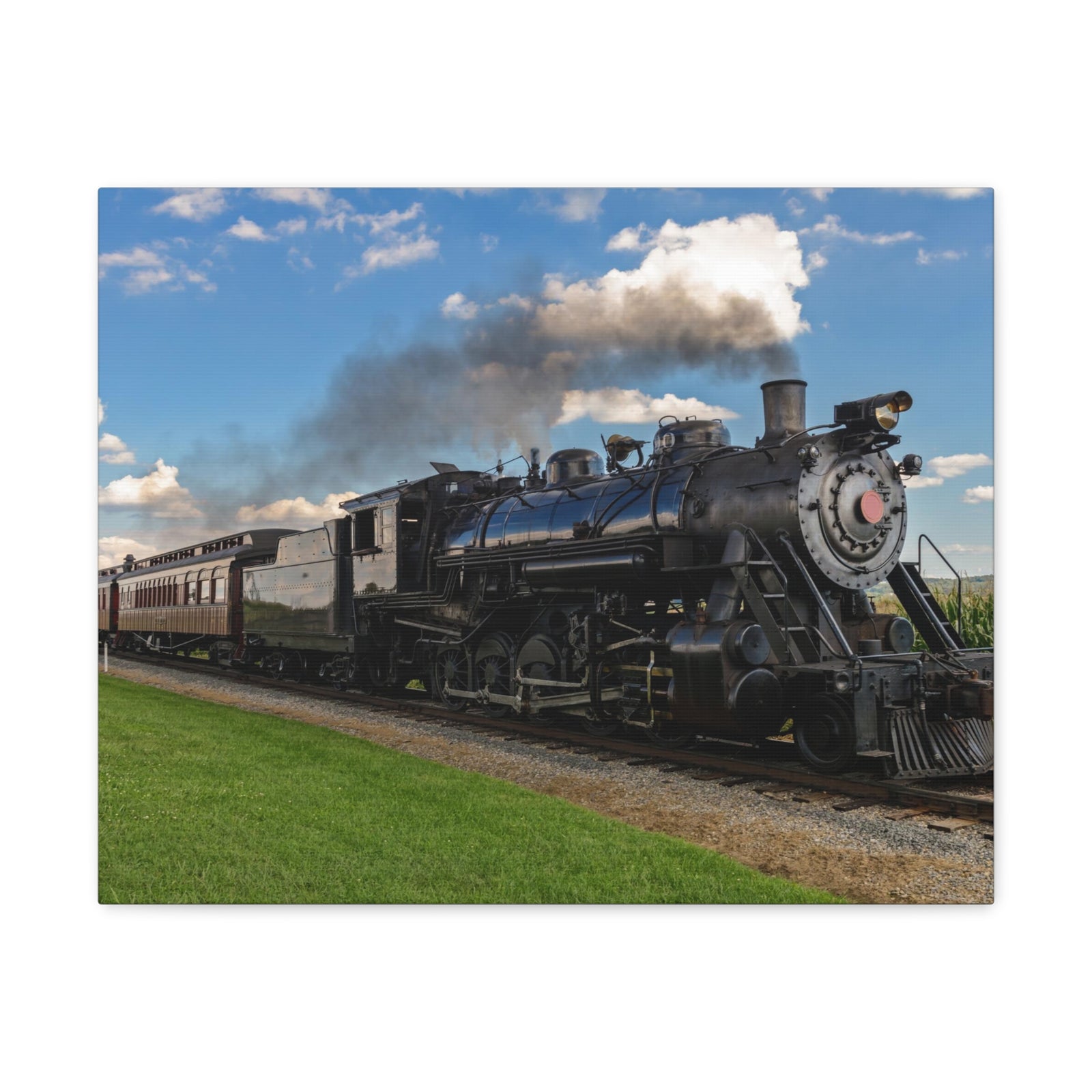 Steam Train With Black Smoke Nature Wilderness Photography Canvas Wall Art for Home Decor Ready-to-Hang-Express Your Love Gifts