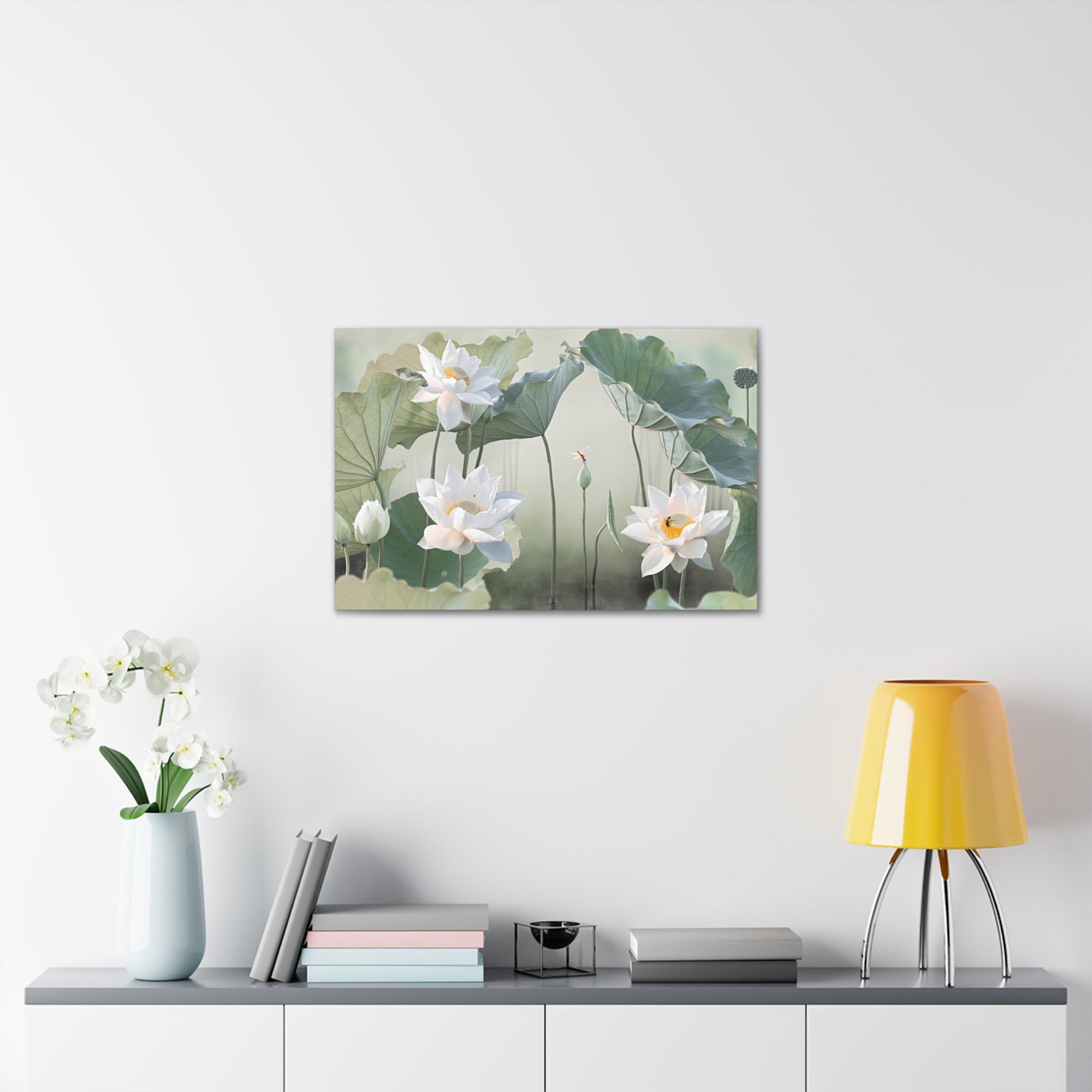 Beautiful White Lotus Flower Canvas Wall Art for Home Decor Ready-to-Hang-Express Your Love Gifts