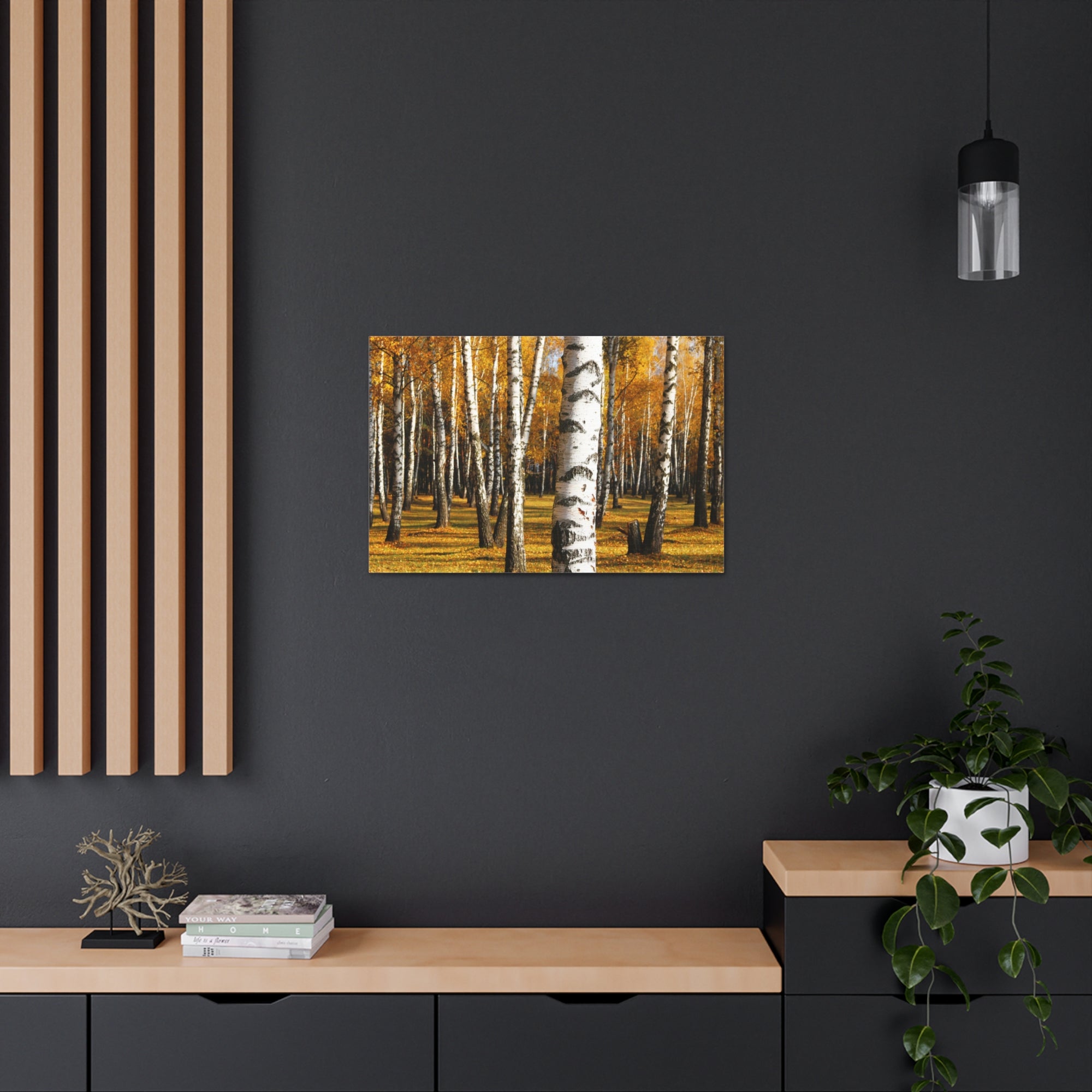 Birch Tree Orange Forest Nature Wilderness Photography Canvas Wall Art for Home Decor Ready-to-Hang-Express Your Love Gifts