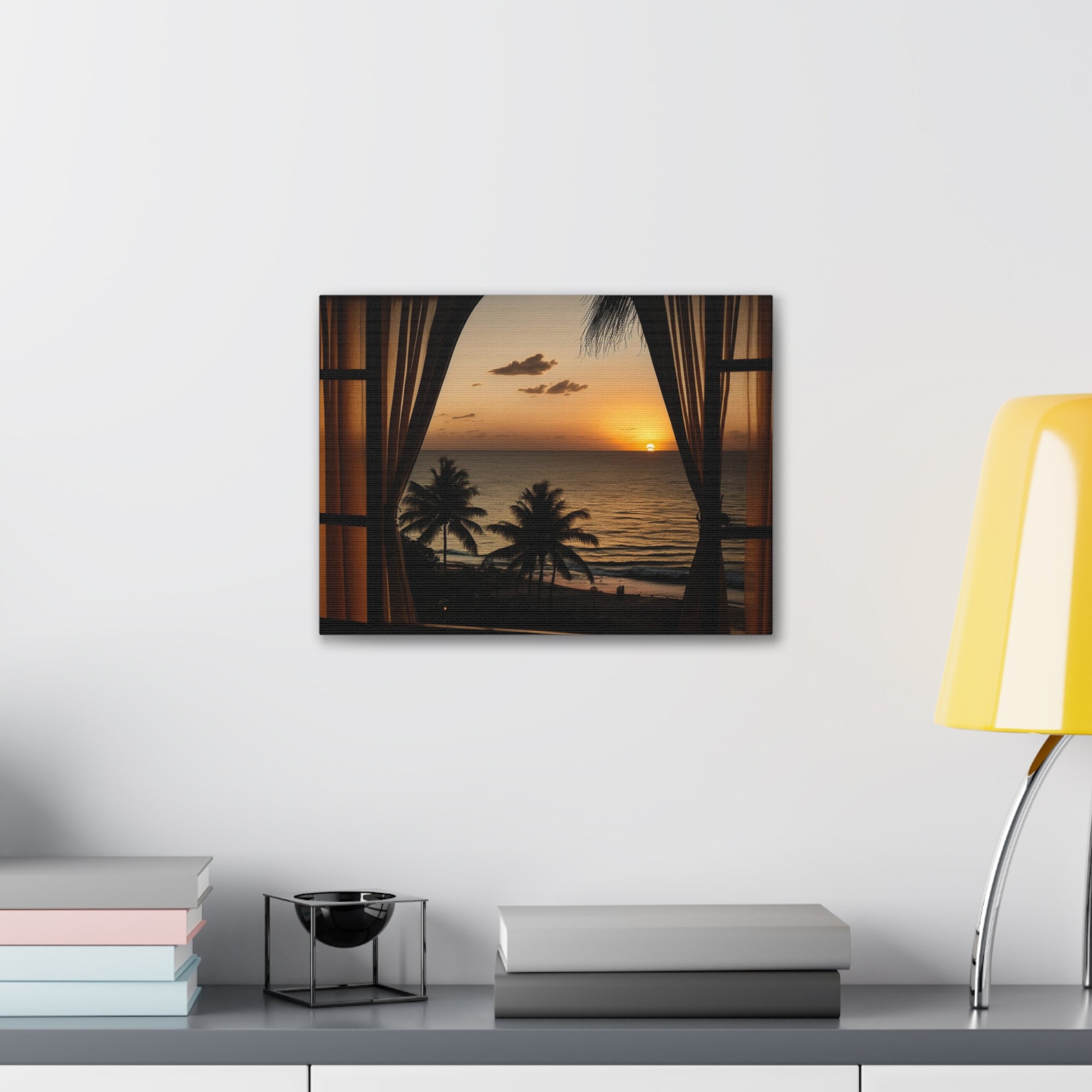 Beautiful View Sunset Sea Open Window Ocean Canvas Wall Art for Home Decor Ready-to-Hang-Express Your Love Gifts