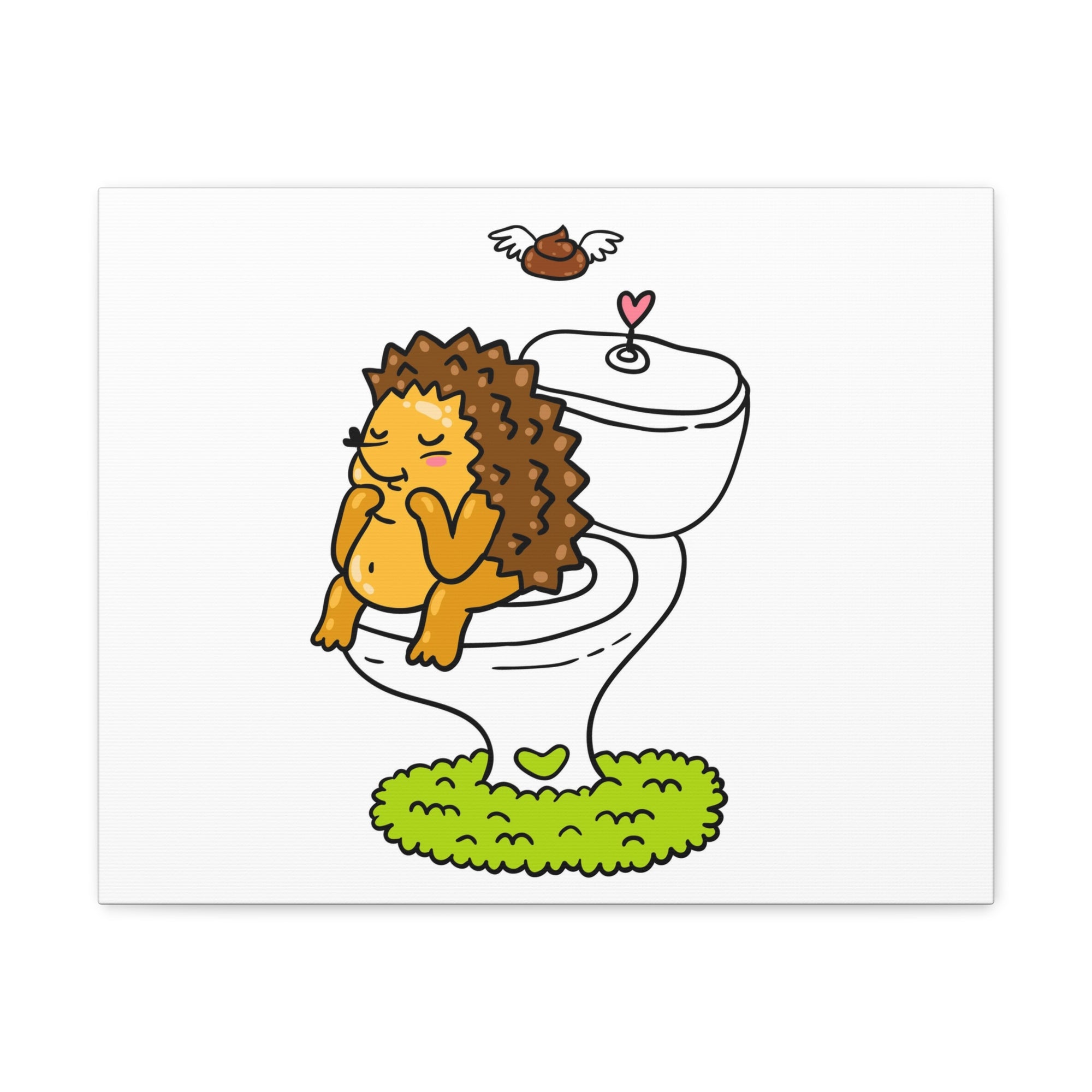 Cute Little Hedgehog Sitting On Toilet Funny Canvas Wall Art for Home Decor Ready-to-Hand-Express Your Love Gifts