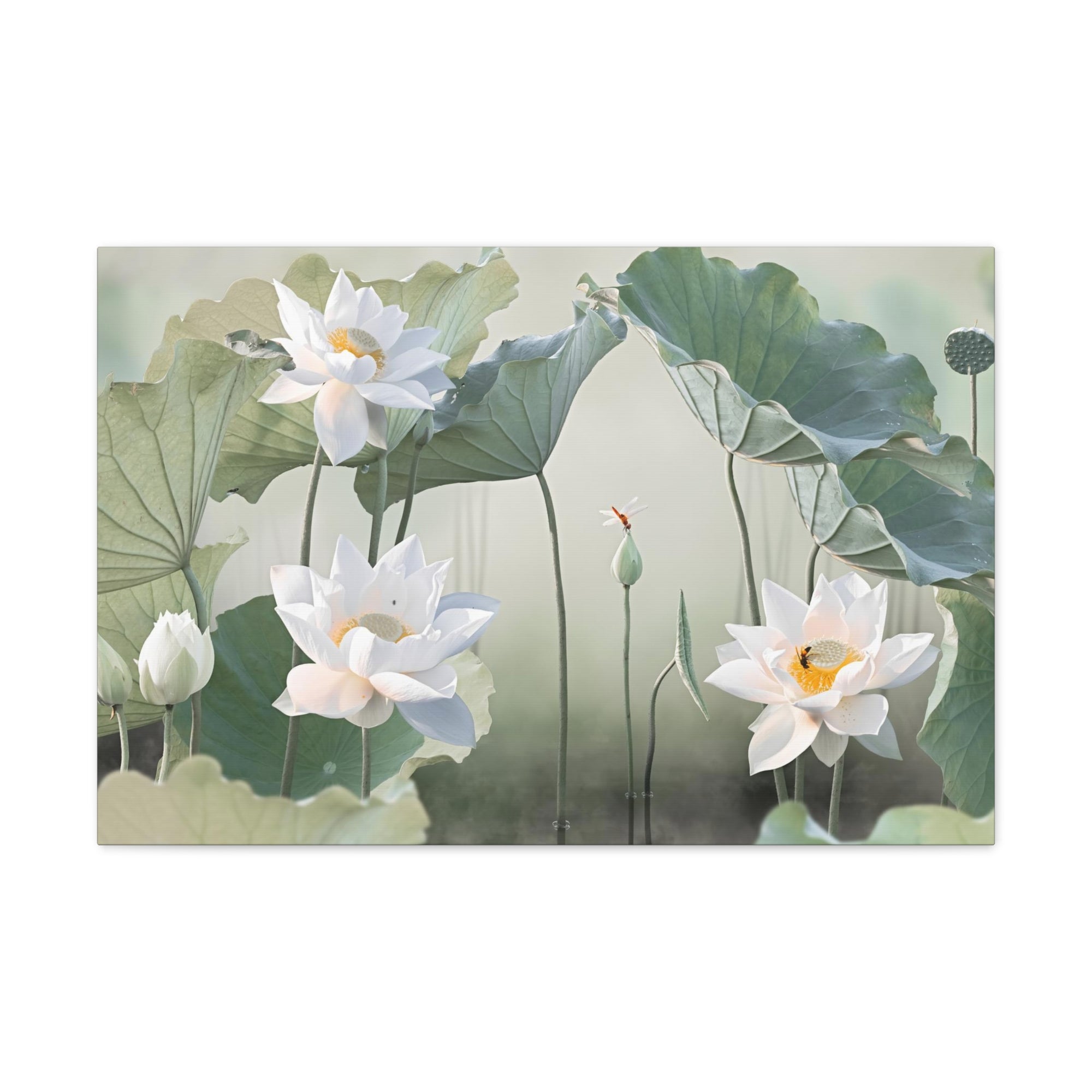 Beautiful White Lotus Flower Canvas Wall Art for Home Decor Ready-to-Hang-Express Your Love Gifts