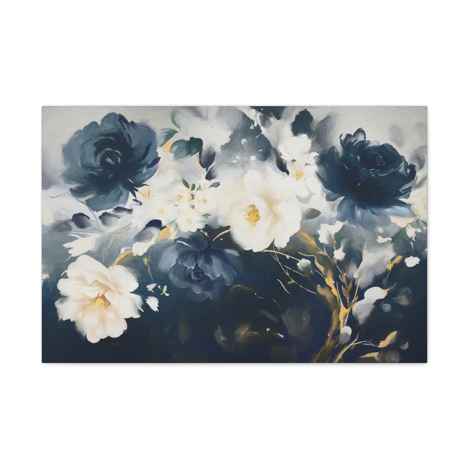 Blue And White Rose Flower Flower Canvas Wall Art for Home Decor Ready-to-Hang-Express Your Love Gifts