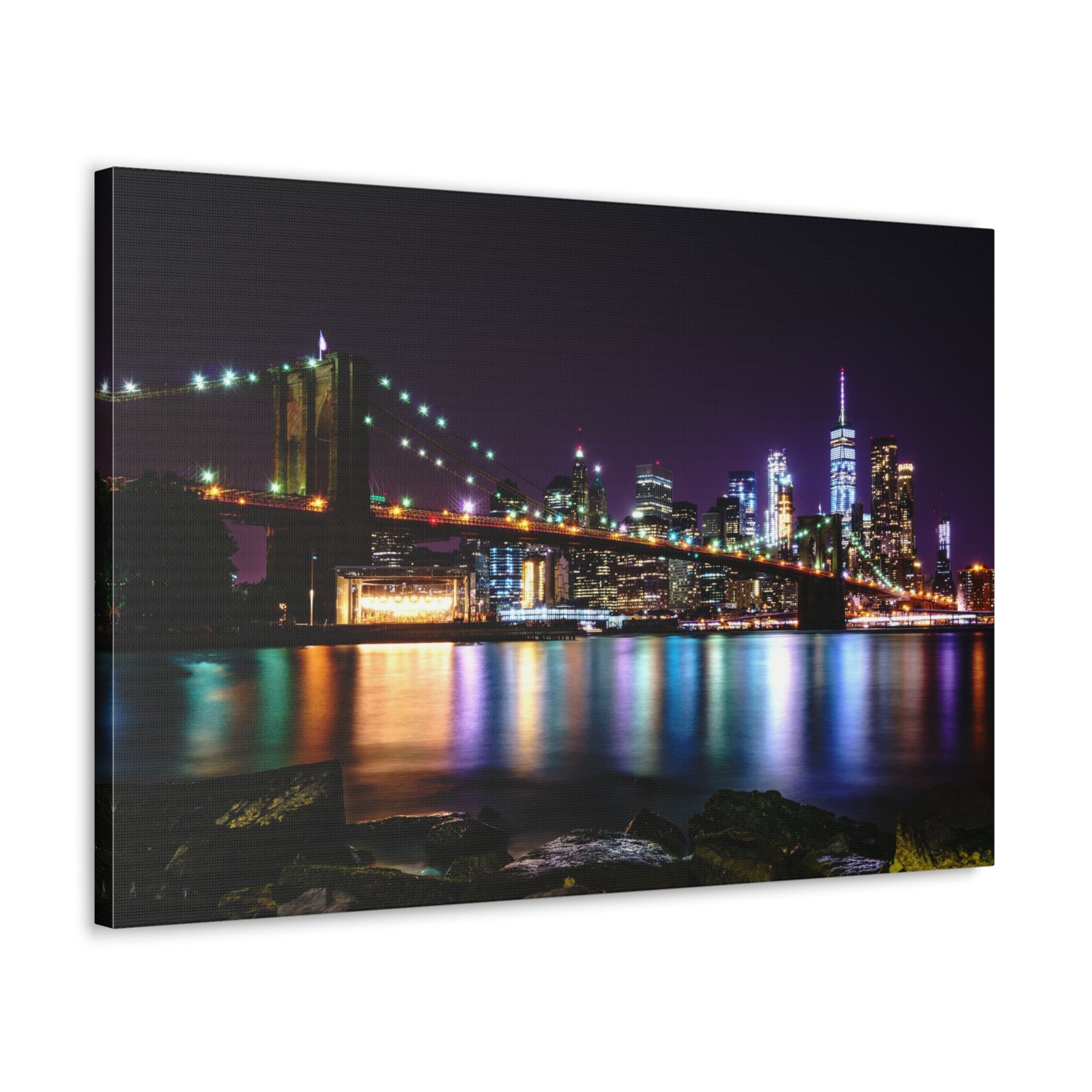 Brooklyn Night Skyline Canvas Artwork High-Quality Breathtaking Stunning Cityscape for Home Decor Ready to Hang-Express Your Love Gifts