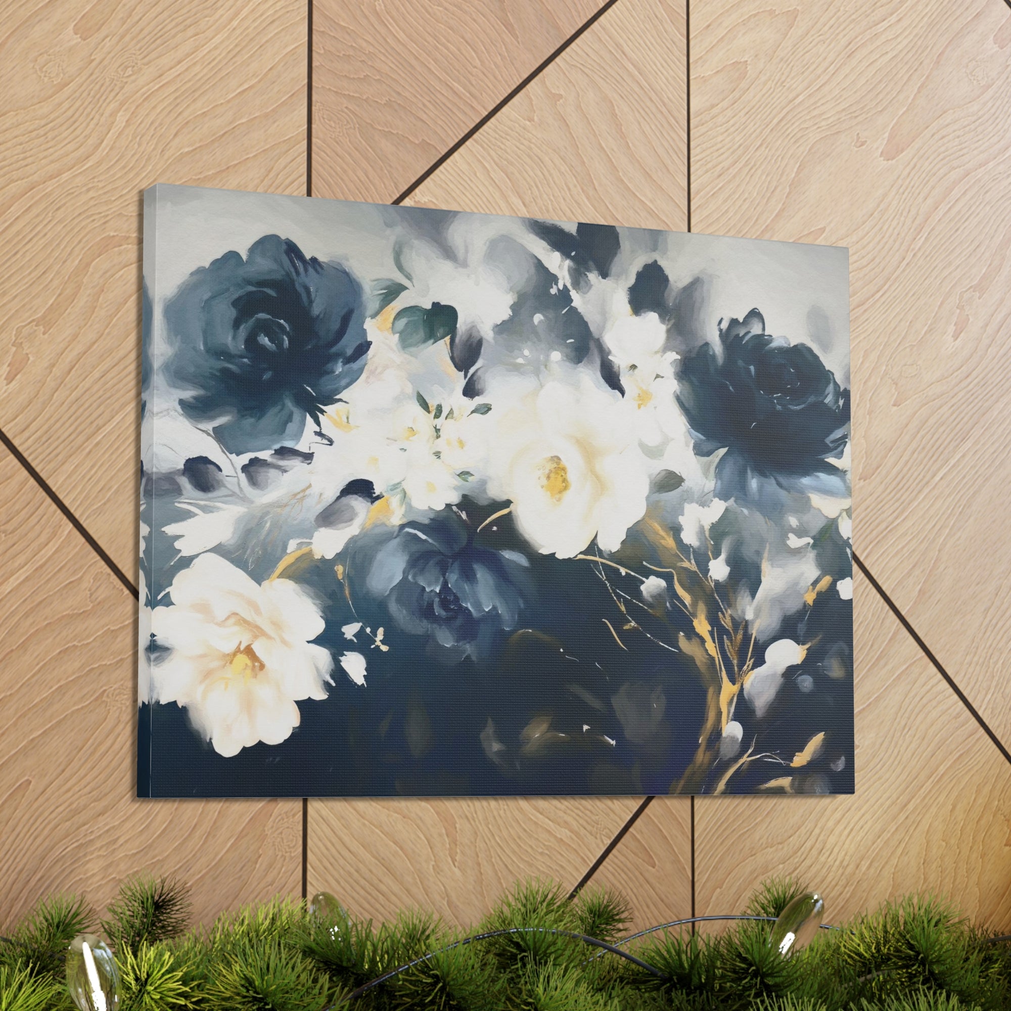 Blue And White Rose Flower Flower Canvas Wall Art for Home Decor Ready-to-Hang-Express Your Love Gifts