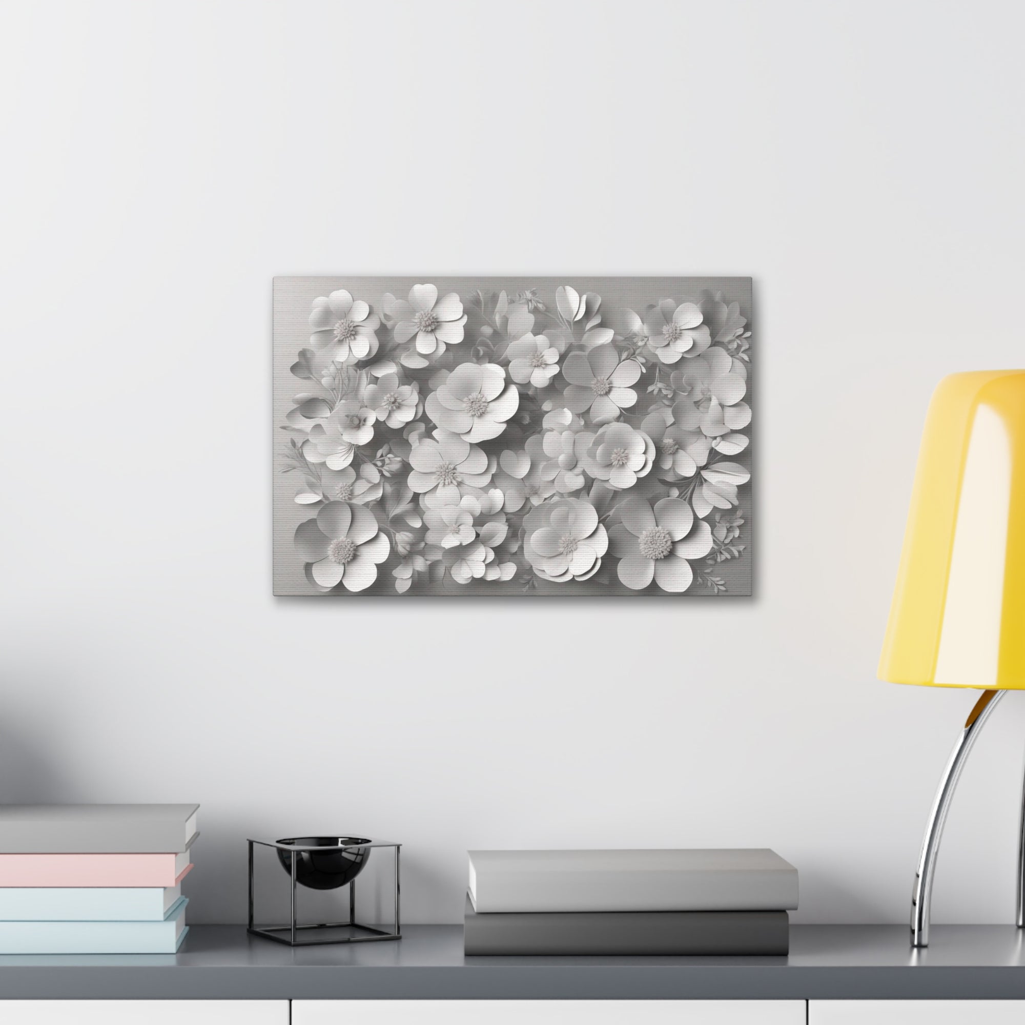 3D Aesthetic White Flower Background Canvas Wall Art for Home Decor Ready-to-Hang-Express Your Love Gifts